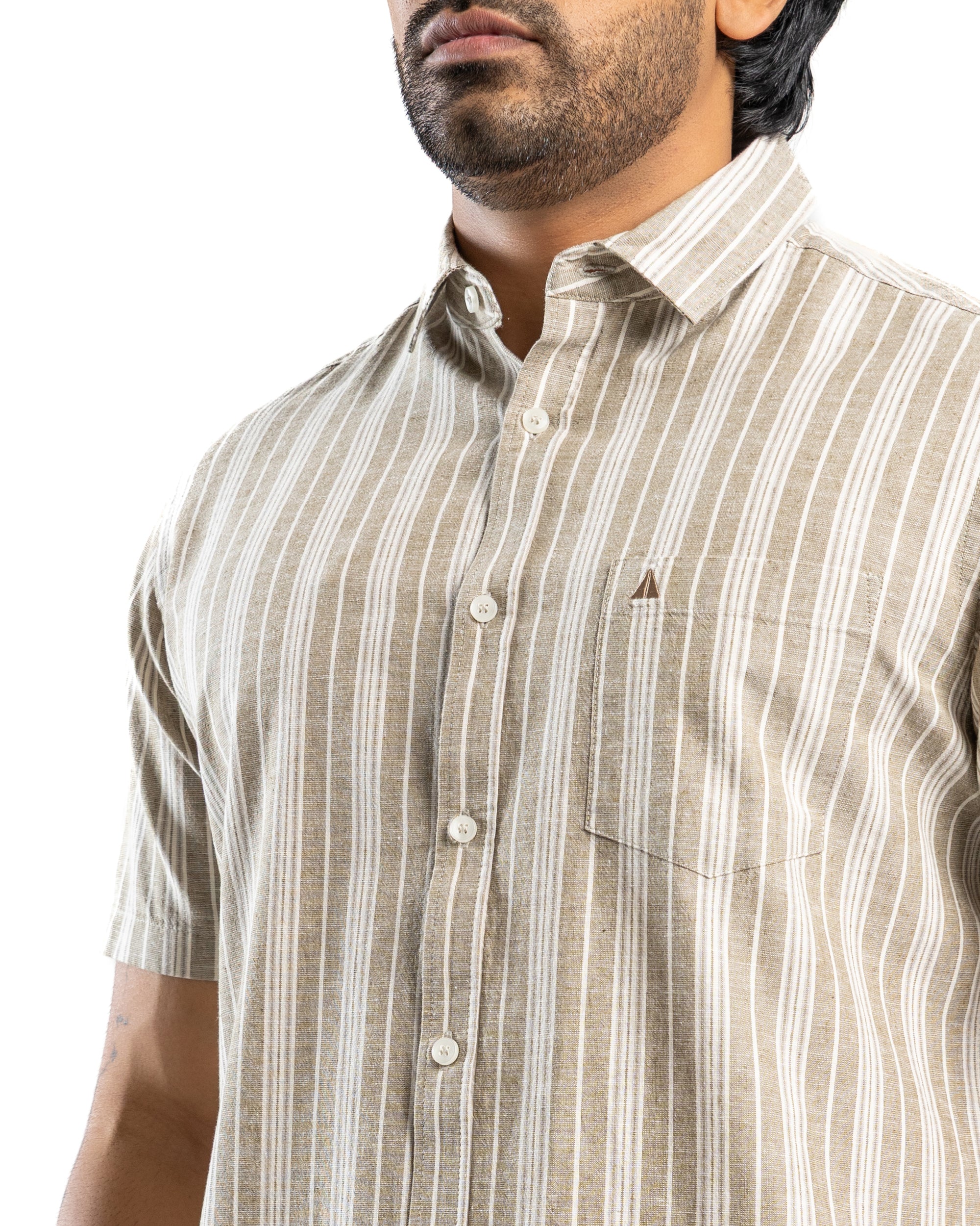 AnationZ Heritage Linen Stripe Short Sleeve Shirt - Moss Reserve Sri Lanka