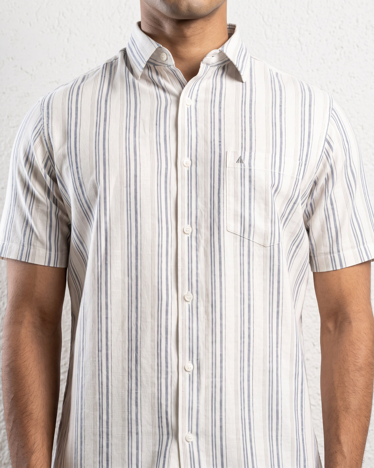 AnationZ Heritage Linen Stripe Short Sleeve Shirt - Chalk Mist Sri Lanka