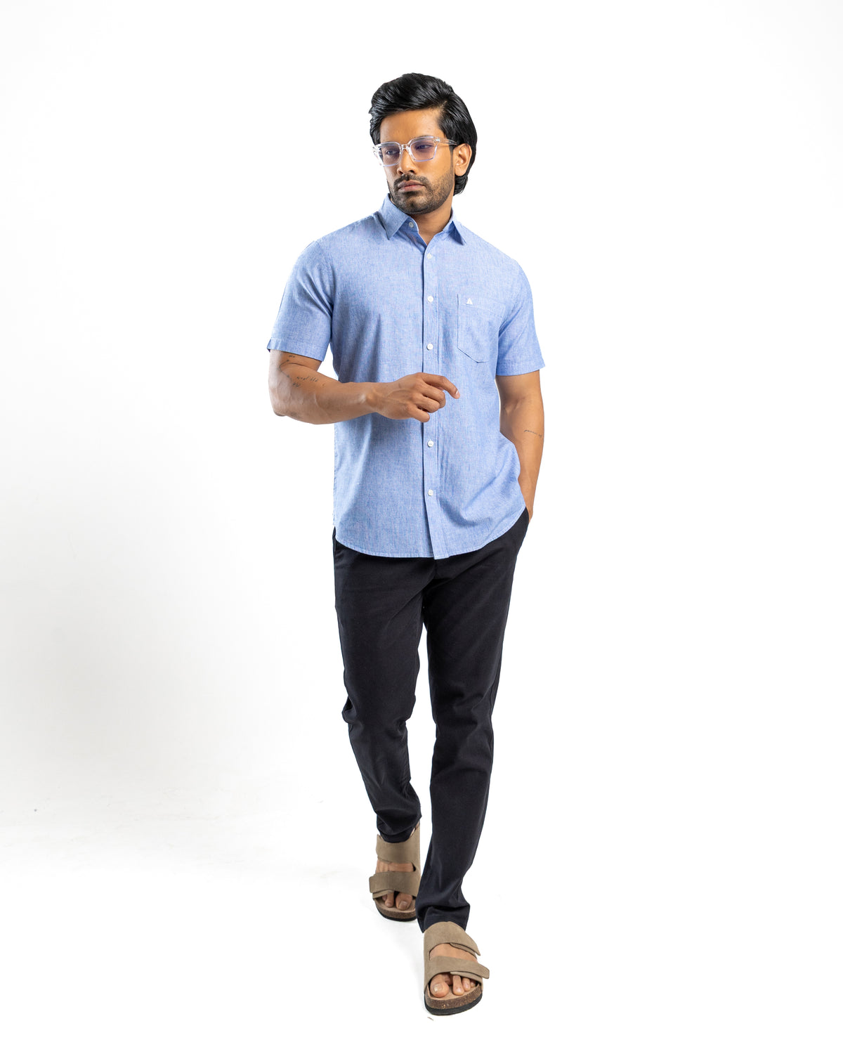 AnationZ Heritage Linen Stripe Short Sleeve Shirt - Atlantic Blue Sri Lanka