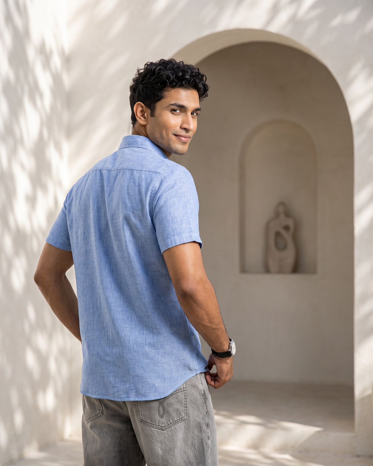 AnationZ Heritage Linen Stripe Short Sleeve Shirt - Atlantic Blue Sri Lanka