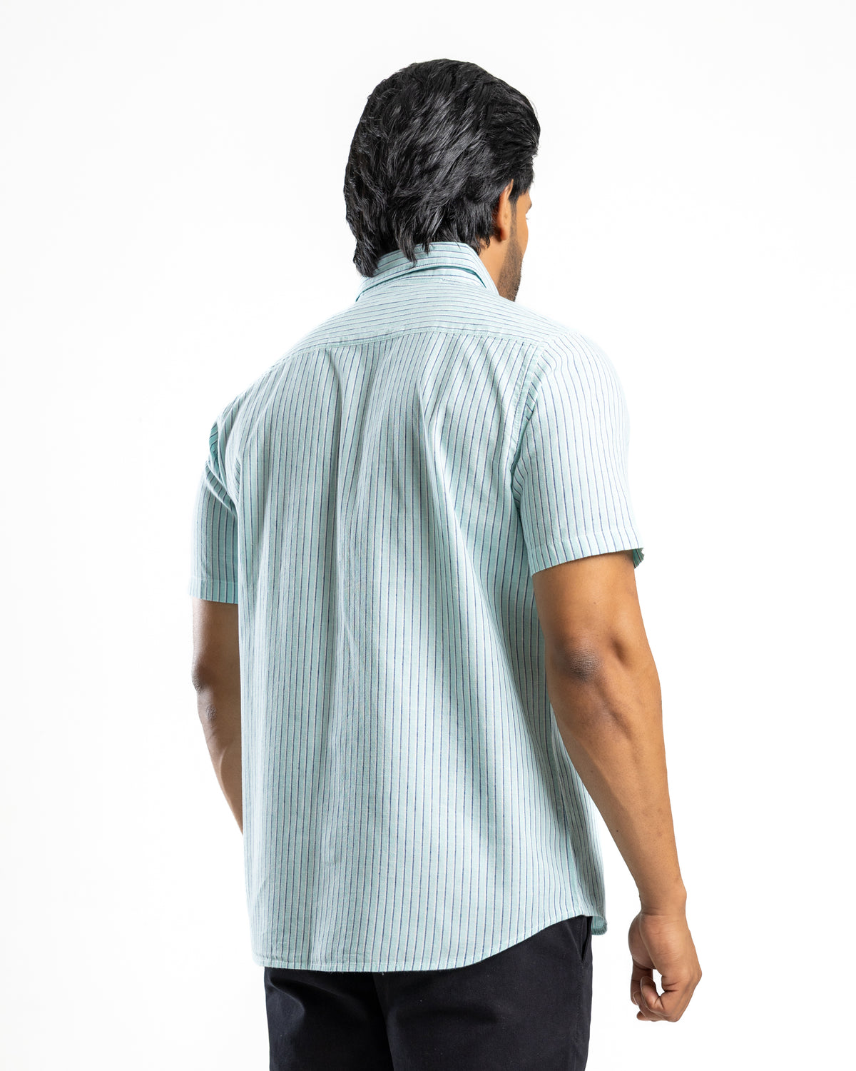 AnationZ Heritage Linen Stripe Short Sleeve Shirt - Teal Current Sri Lanka