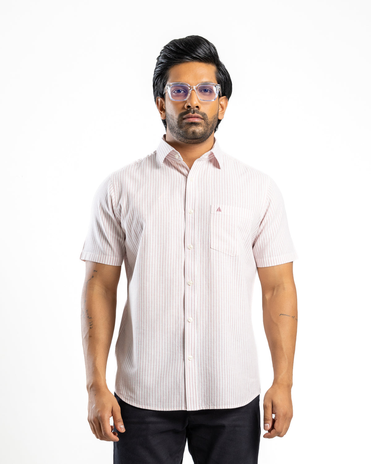 AnationZ Heritage Linen Stripe Short Sleeve Shirt - Rose Dusk Sri Lanka