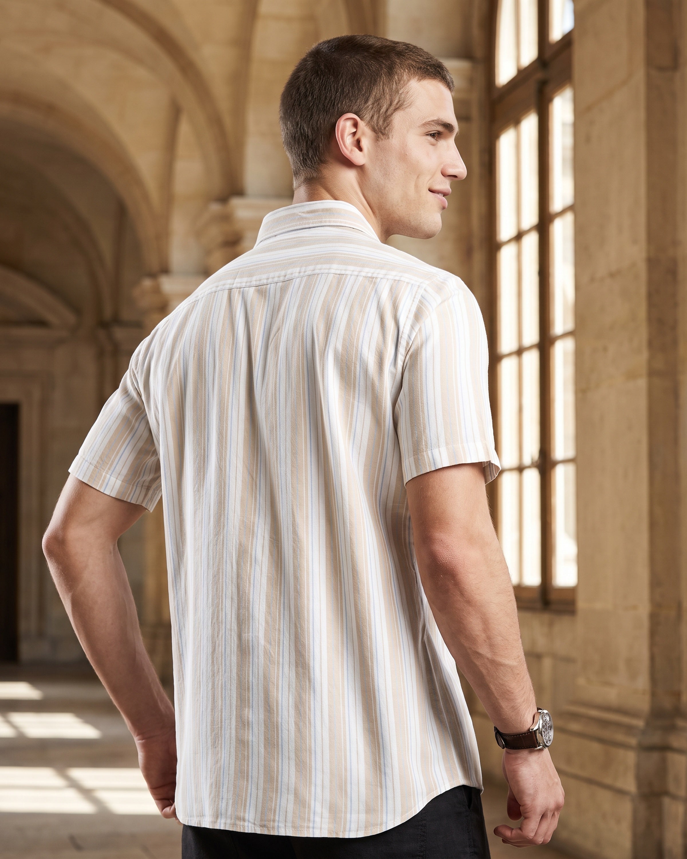 AnationZ Heritage Linen Stripe Short Sleeve Shirt - Driftwood Sri Lanka