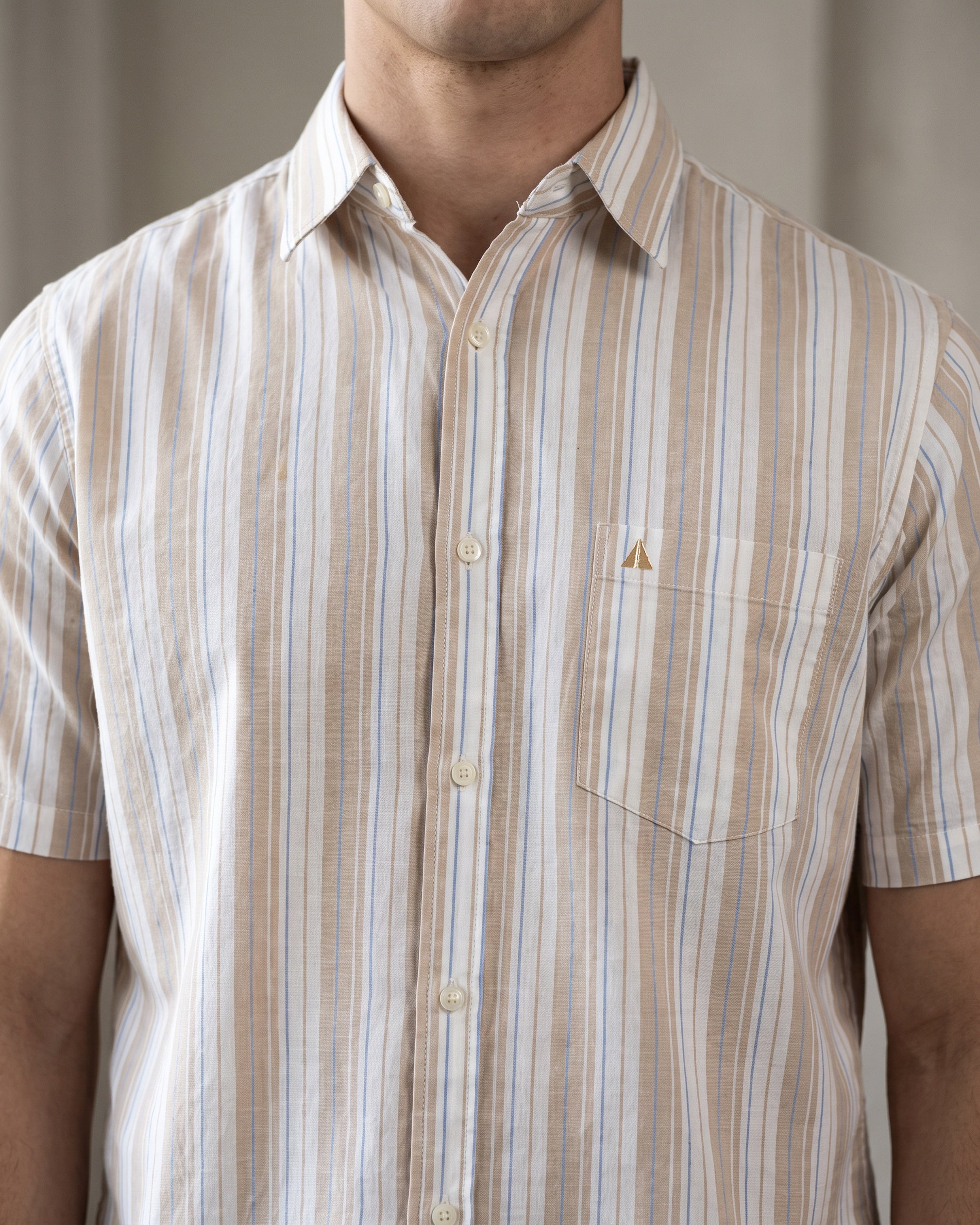 AnationZ Heritage Linen Stripe Short Sleeve Shirt - Driftwood Sri Lanka