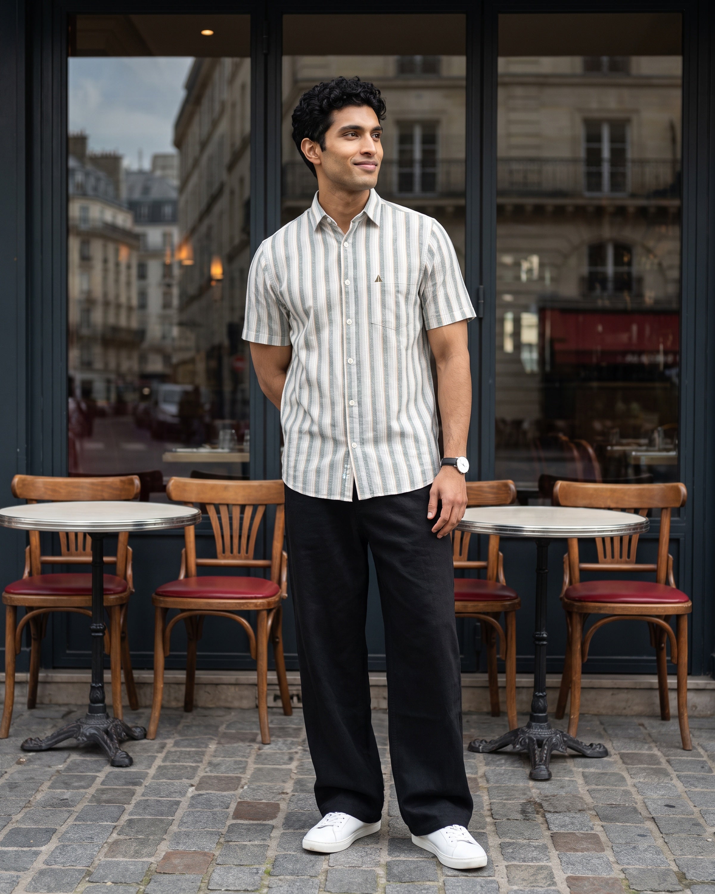 AnationZ Heritage Linen Stripe Short Sleeve Shirt - Deep Canopy Sri Lanka
