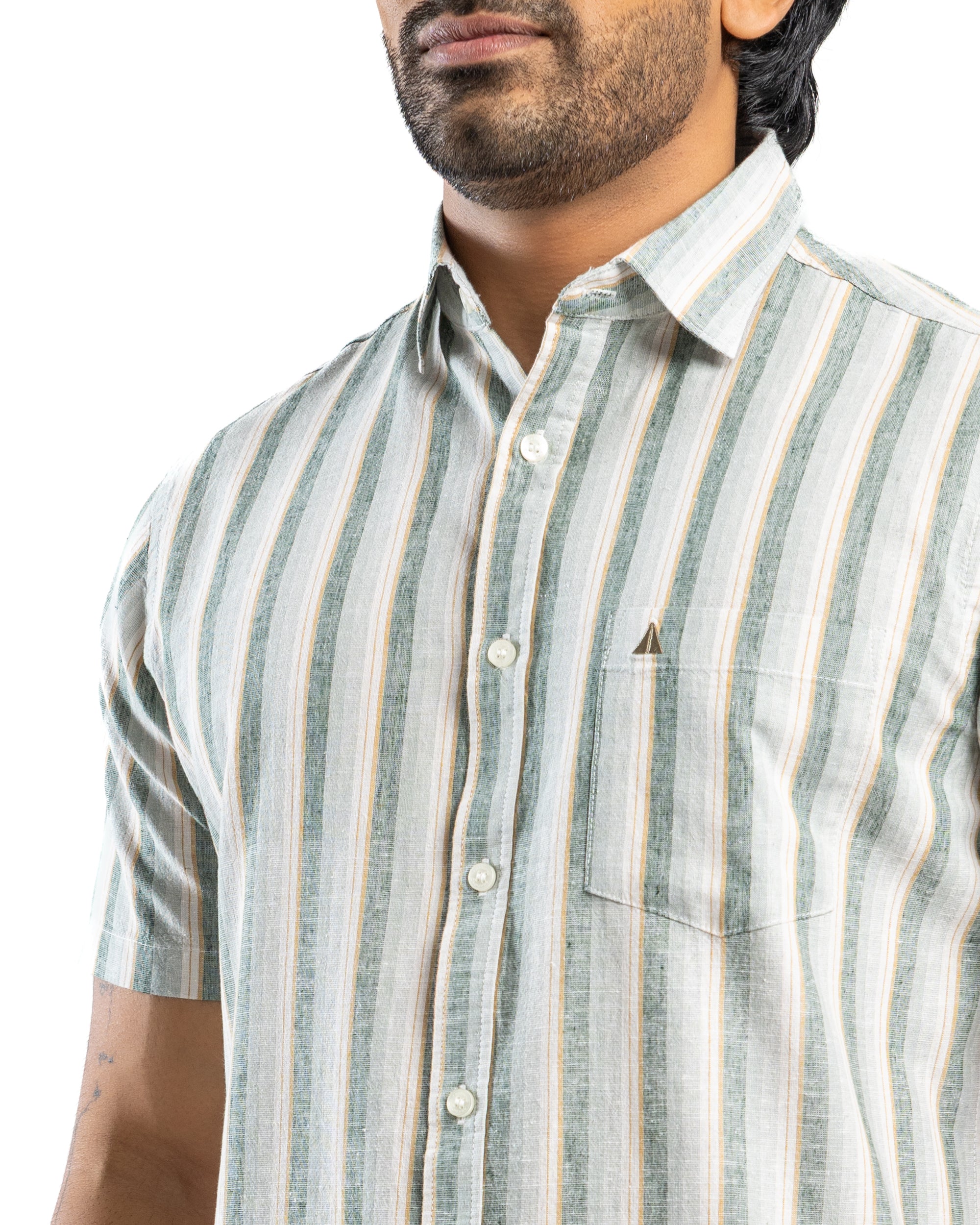 AnationZ Heritage Linen Stripe Short Sleeve Shirt - Deep Canopy Sri Lanka