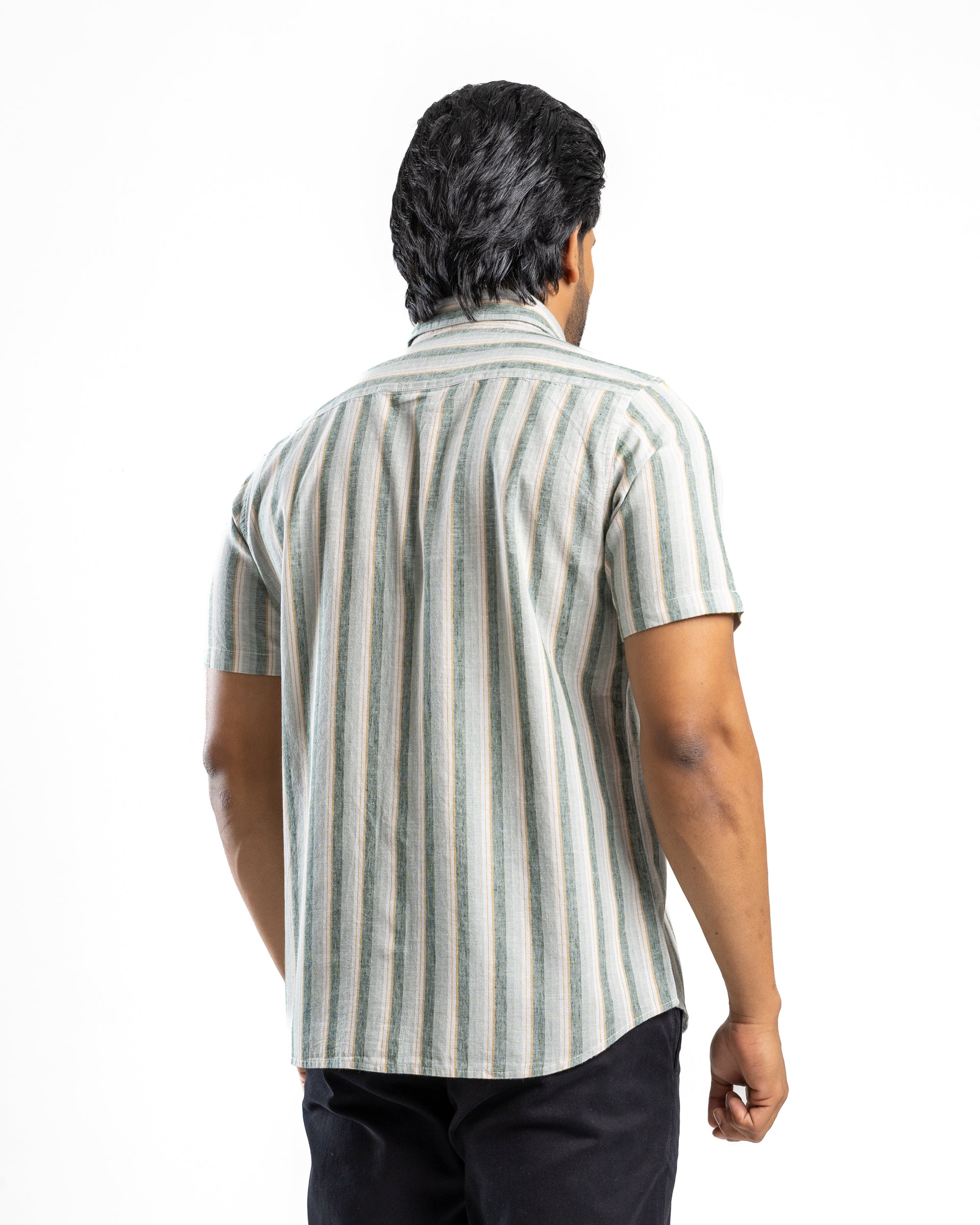 AnationZ Heritage Linen Stripe Short Sleeve Shirt - Deep Canopy Sri Lanka
