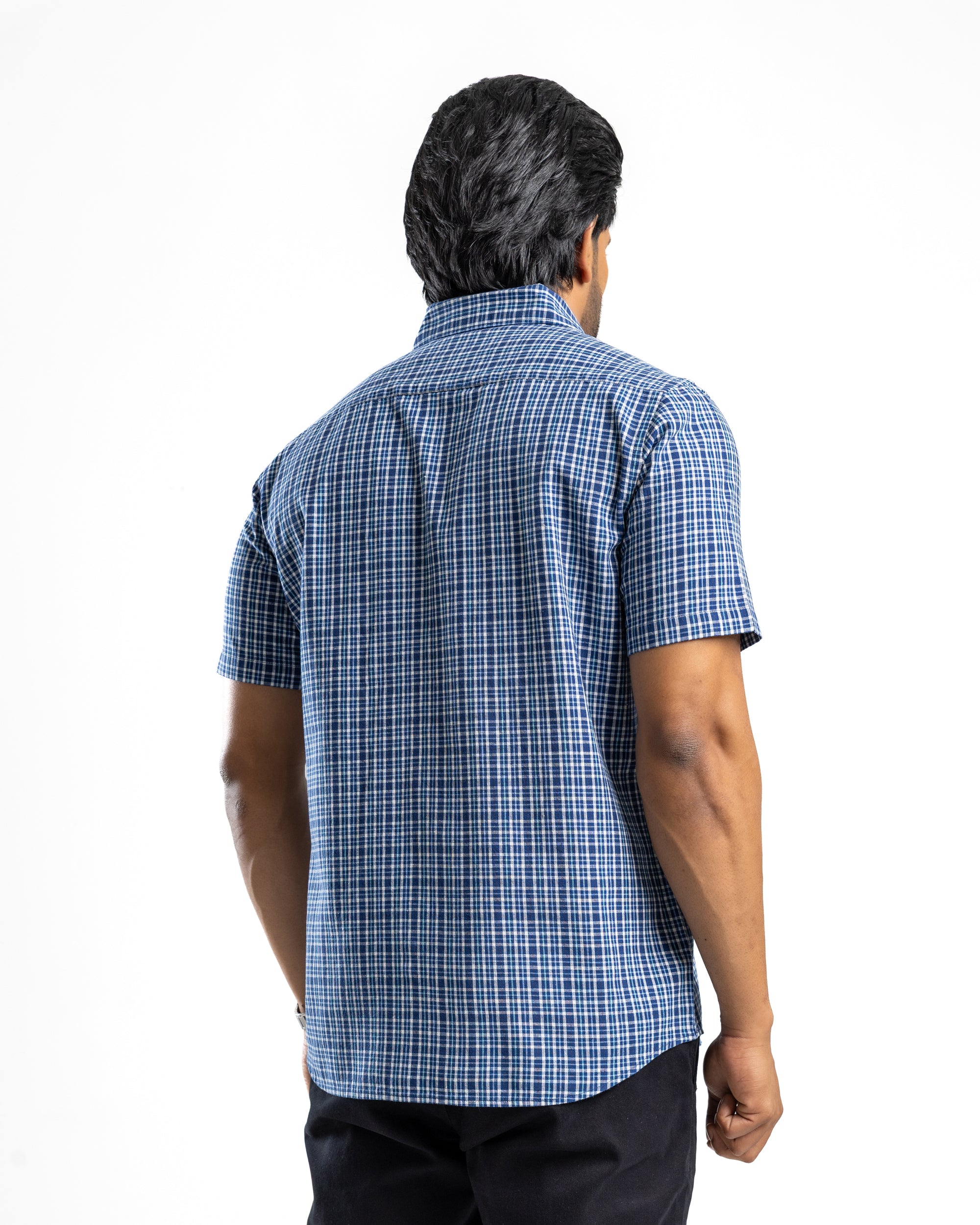 AnationZ Heritage Linen Check Short Sleeve Shirt - Midnight Ink Sri Lanka