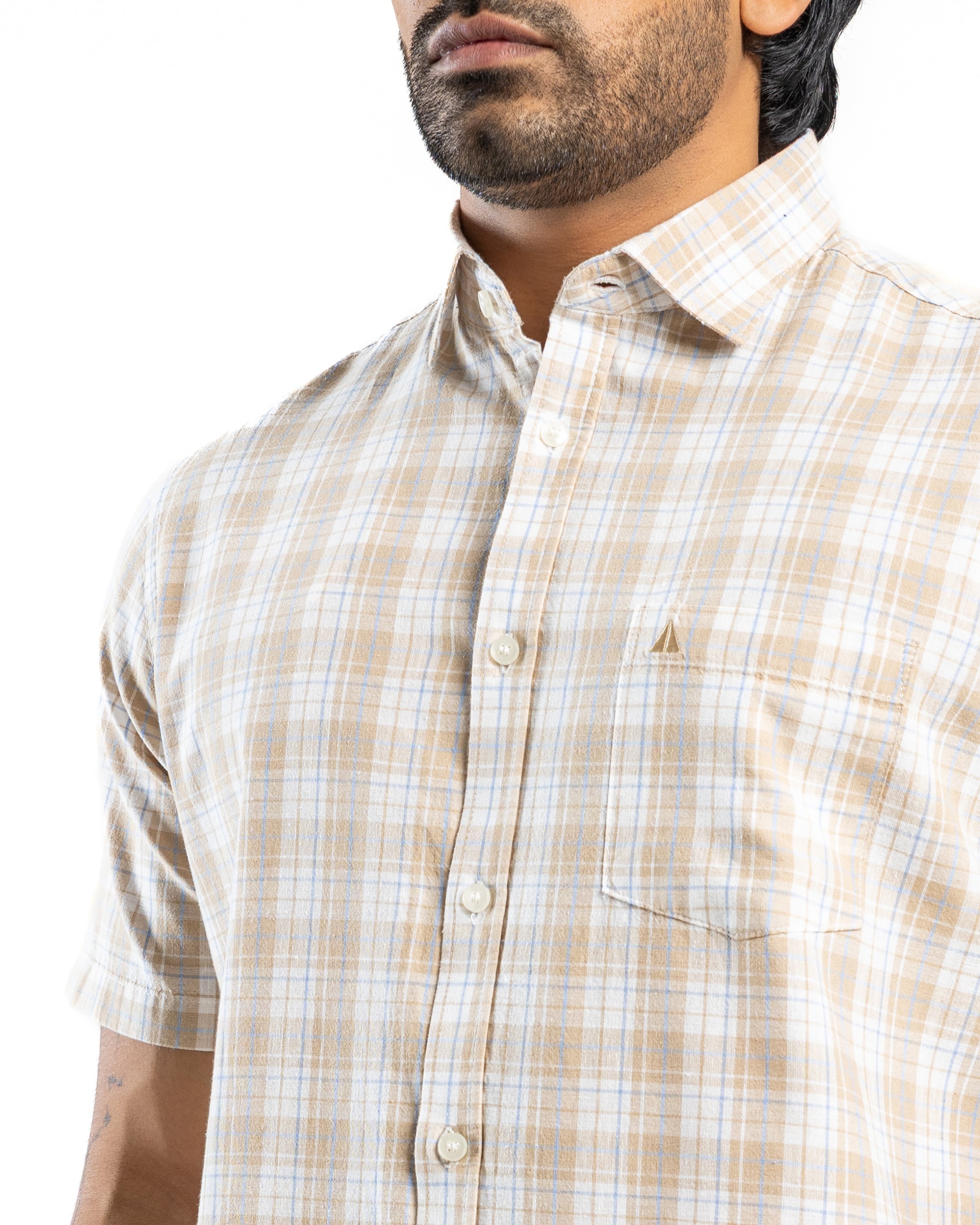 AnationZ Heritage Linen Check Short Sleeve Shirt - Driftwood Sri Lanka
