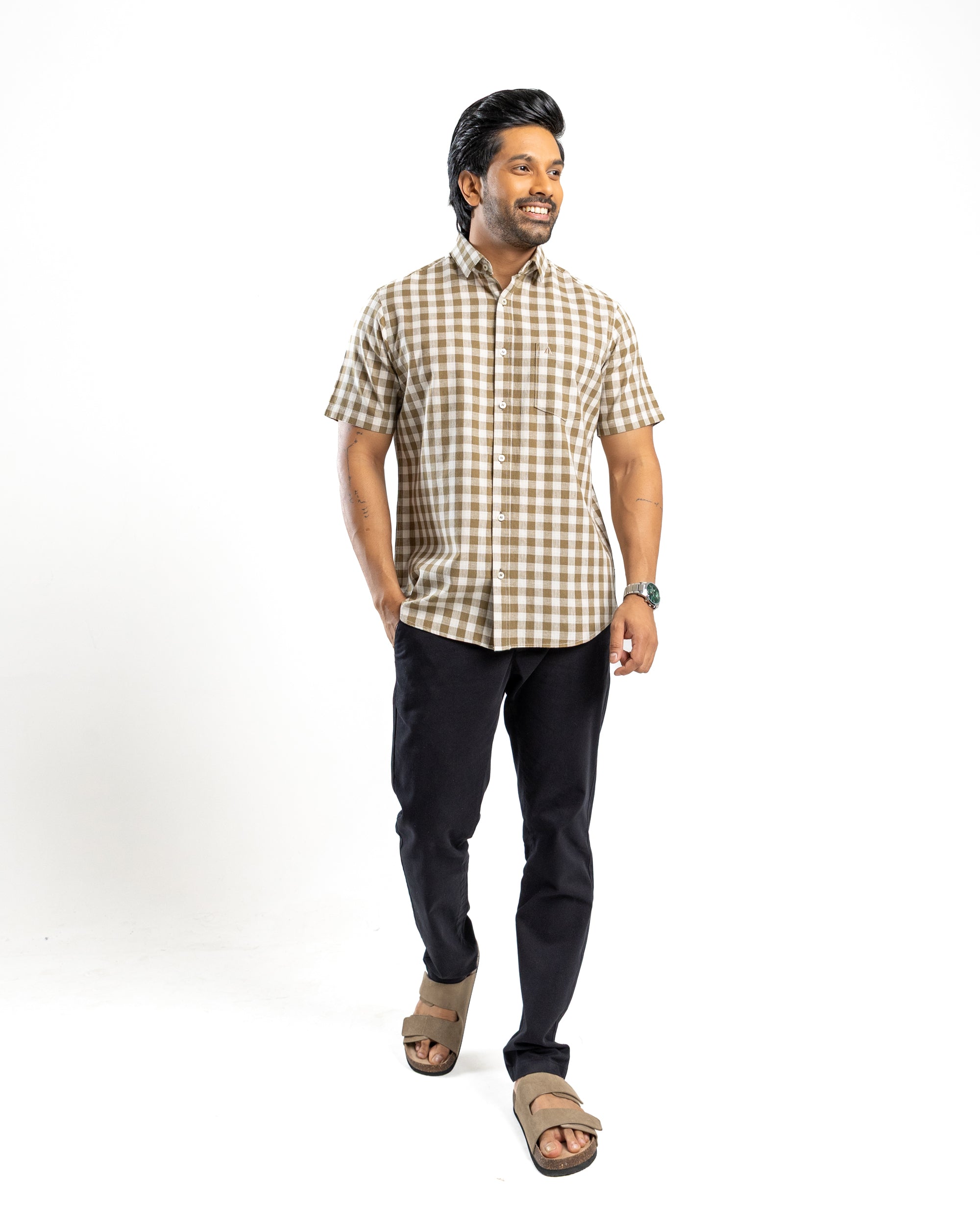 AnationZ Heritage Linen Check Short Sleeve Shirt - Moss Reserve Sri Lanka