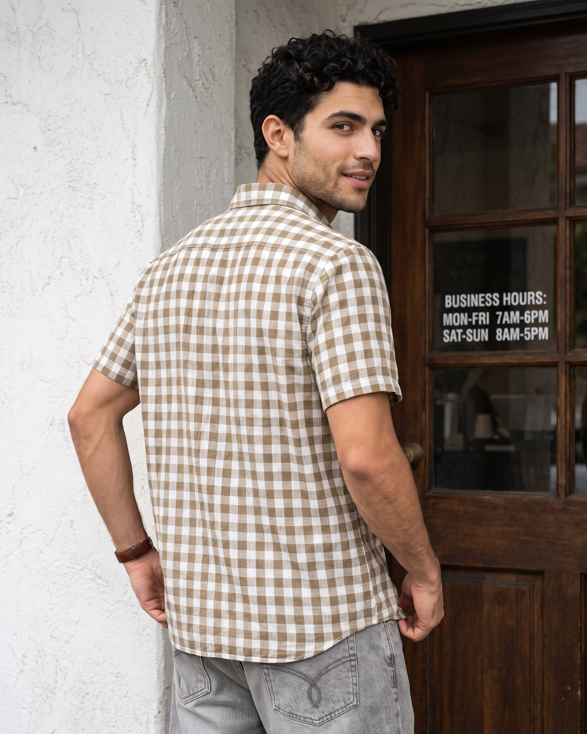 AnationZ Heritage Linen Check Short Sleeve Shirt - Aged Ivory Sri Lanka