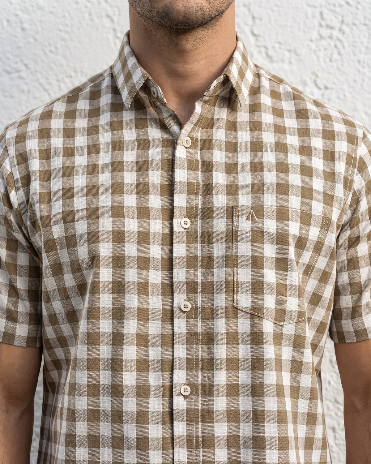 AnationZ Heritage Linen Check Short Sleeve Shirt - Aged Ivory Sri Lanka