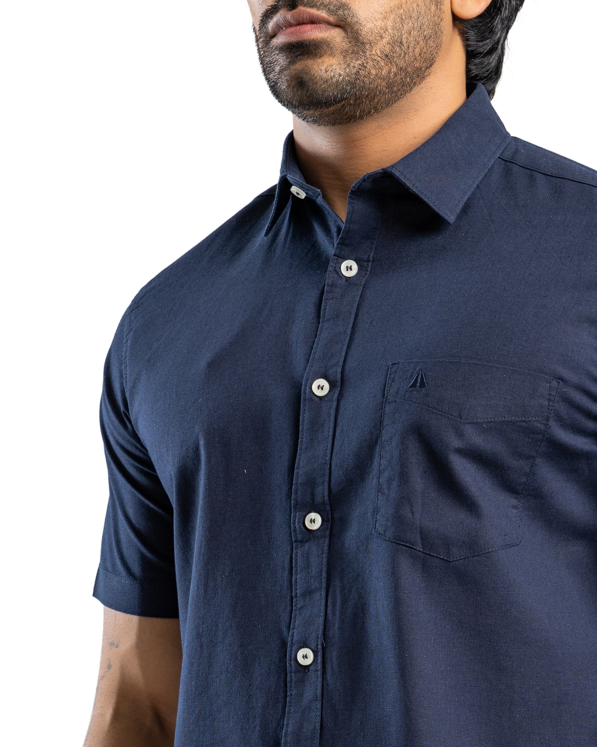AnationZ Heritage Linen Slub Short Sleeve Shirt - Midnight Ink Sri Lanka