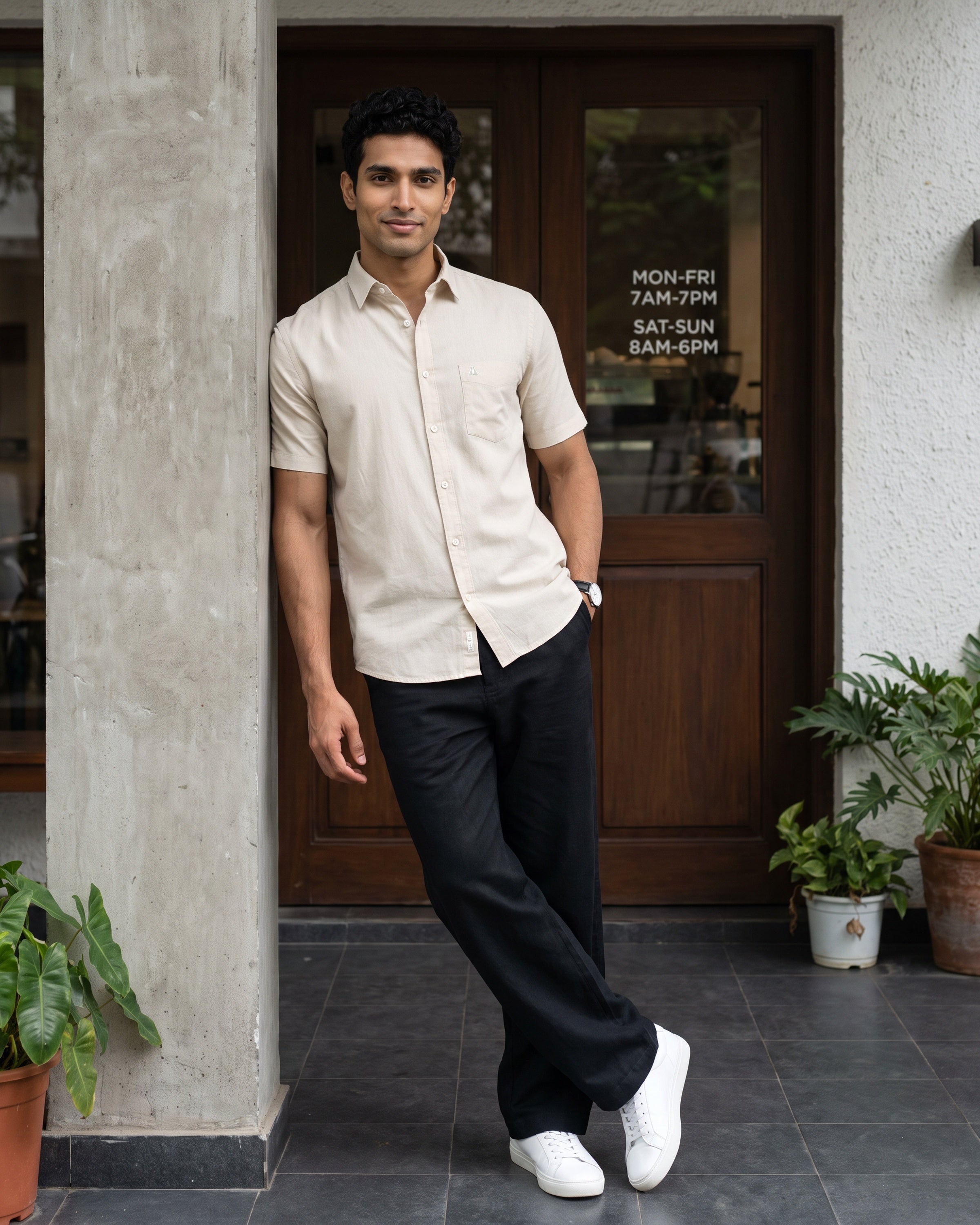 AnationZ Heritage Linen Slub Short Sleeve Shirt - Aged Ivory Sri Lanka