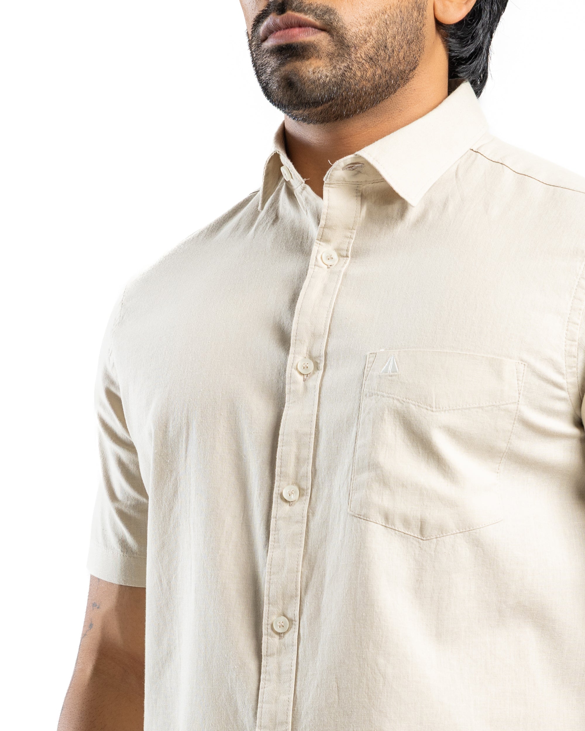 AnationZ Heritage Linen Slub Short Sleeve Shirt - Aged Ivory Sri Lanka