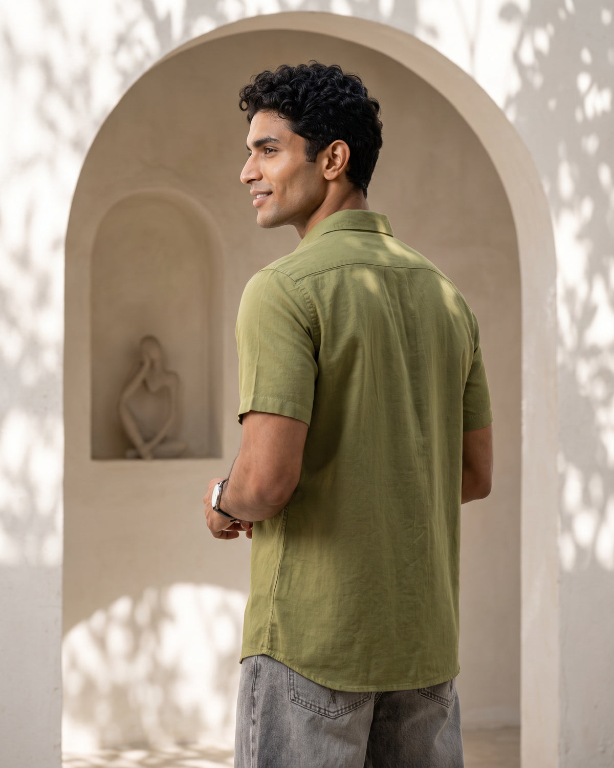 AnationZ Heritage Linen Slub Short Sleeve Shirt - Moss Reserve Sri Lanka