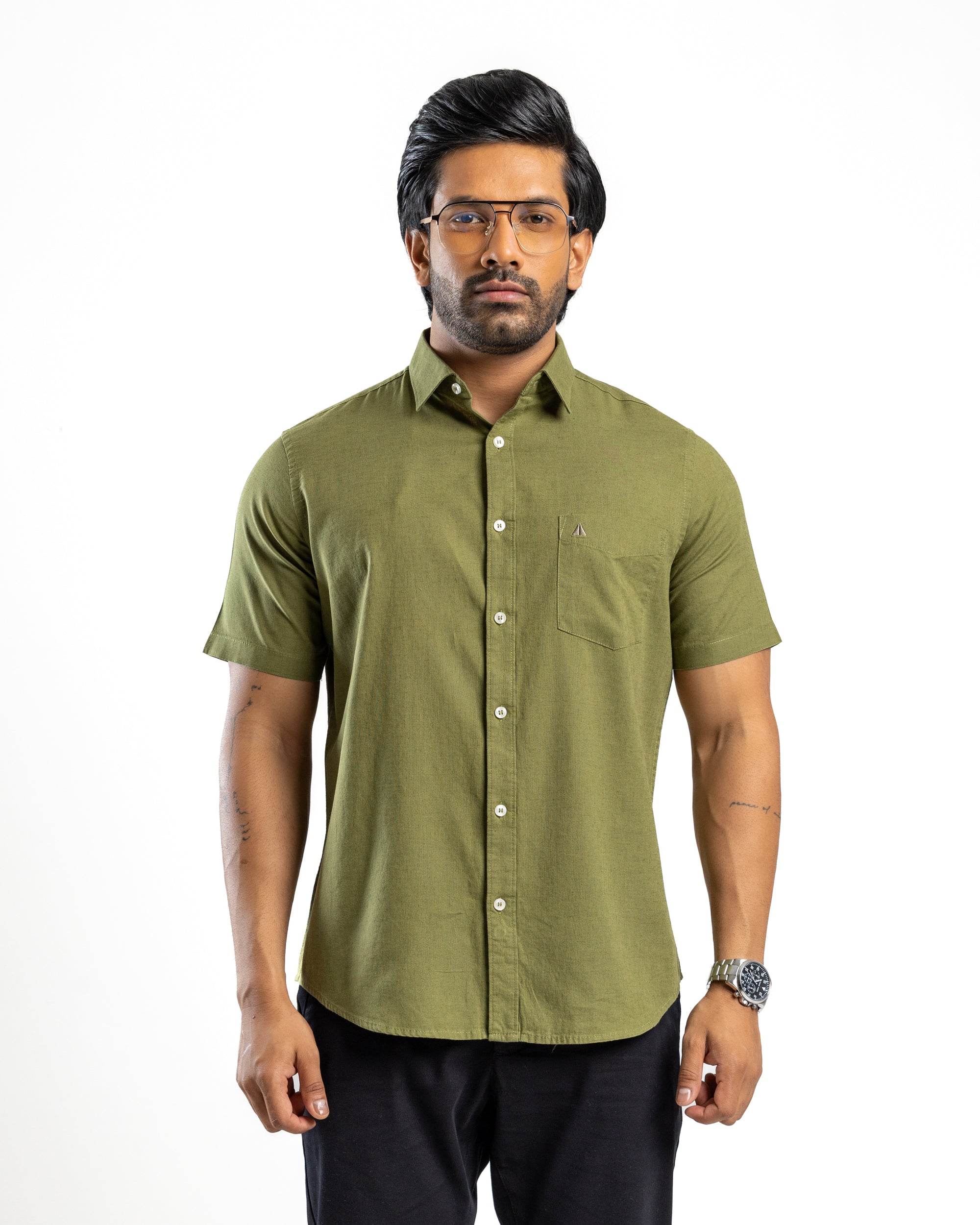 AnationZ Heritage Linen Slub Short Sleeve Shirt - Moss Reserve Sri Lanka
