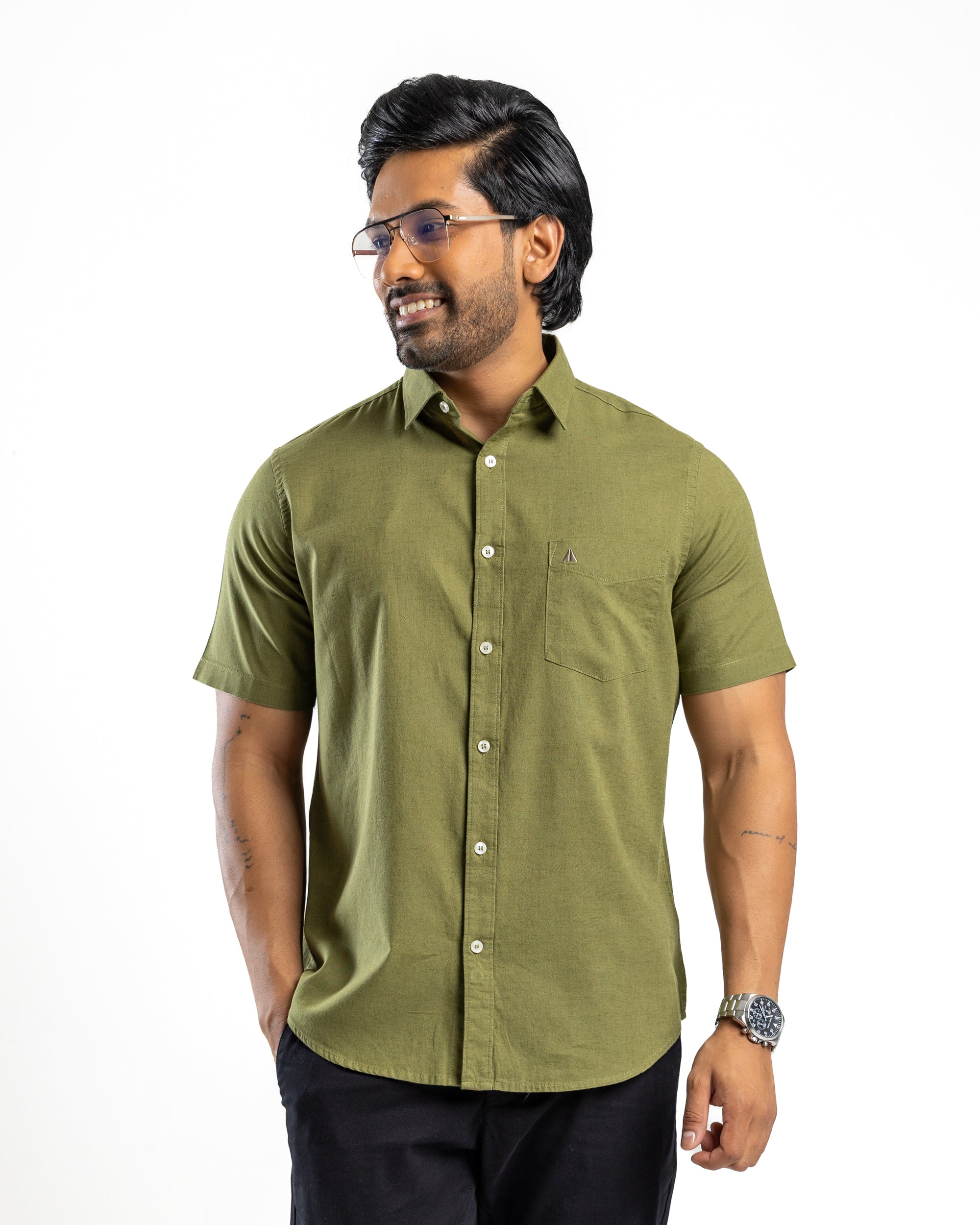 AnationZ Heritage Linen Slub Short Sleeve Shirt - Moss Reserve Sri Lanka