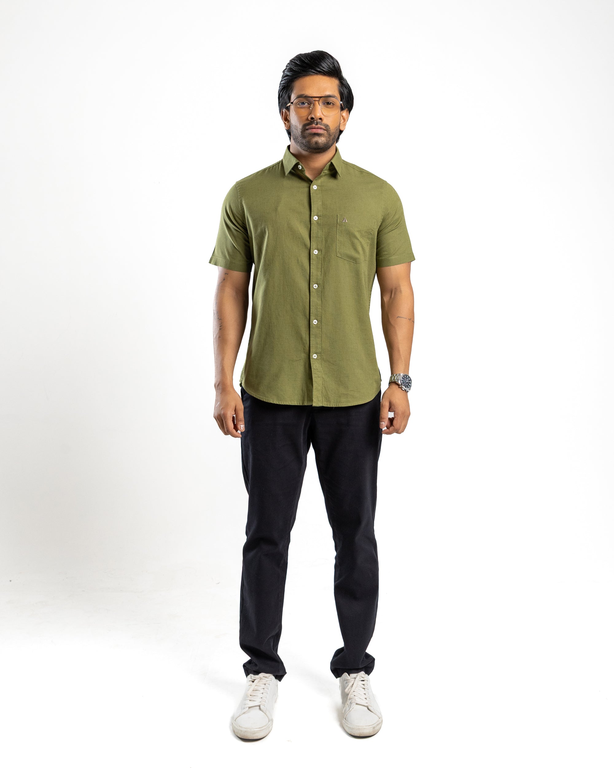 AnationZ Heritage Linen Slub Short Sleeve Shirt - Moss Reserve Sri Lanka