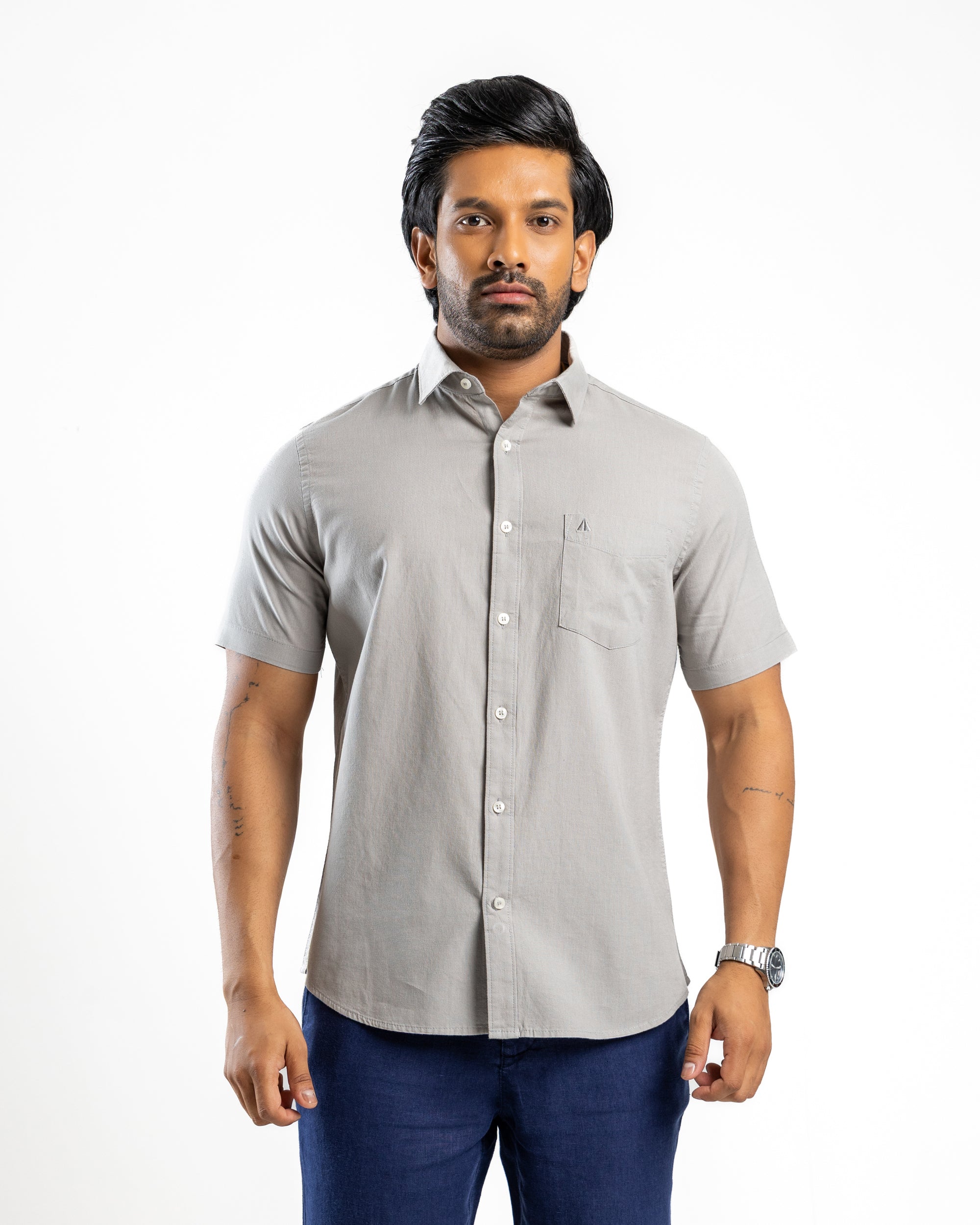 AnationZ Heritage Linen Slub Short Sleeve Shirt - Storm Dust Sri Lanka