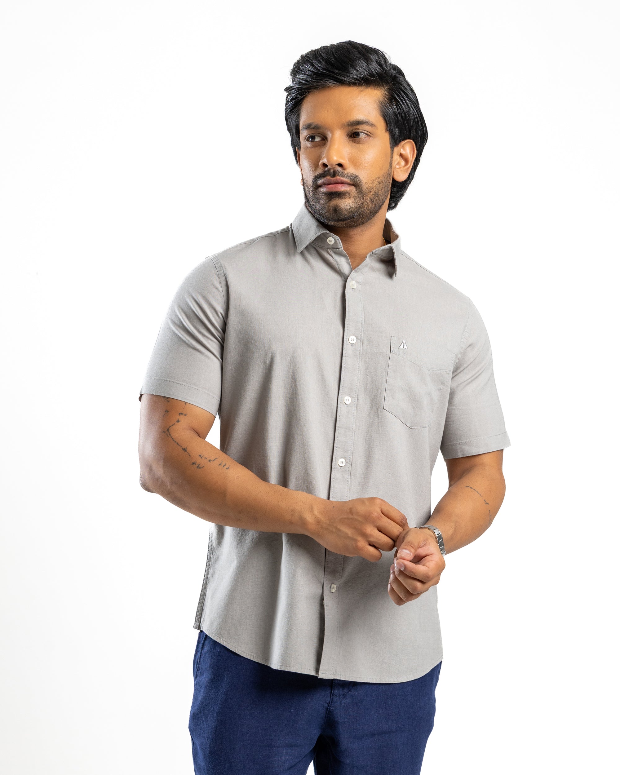 AnationZ Heritage Linen Slub Short Sleeve Shirt - Storm Dust Sri Lanka