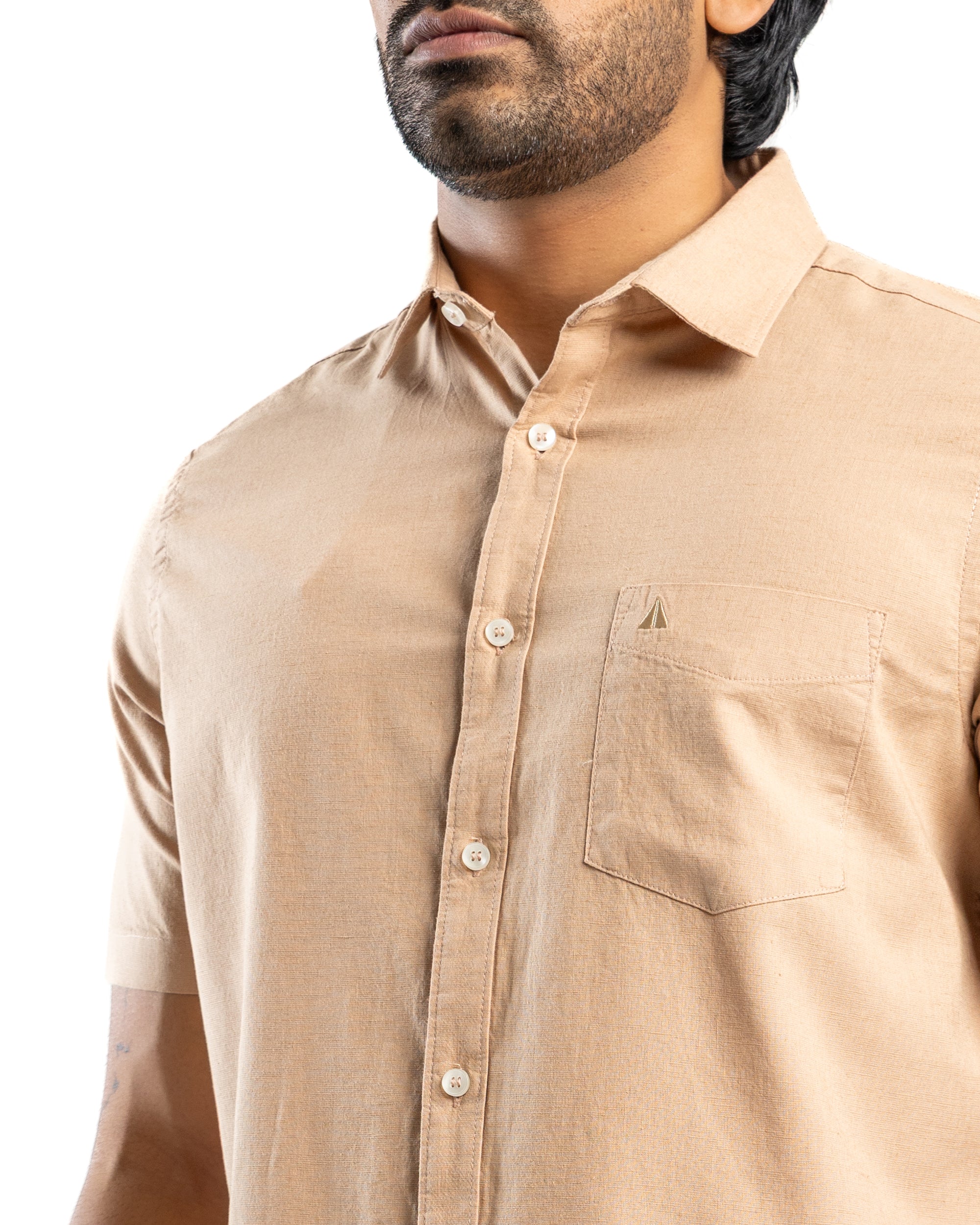 AnationZ Heritage Linen Slub Short Sleeve Shirt - Warm Tobacco Sri Lanka