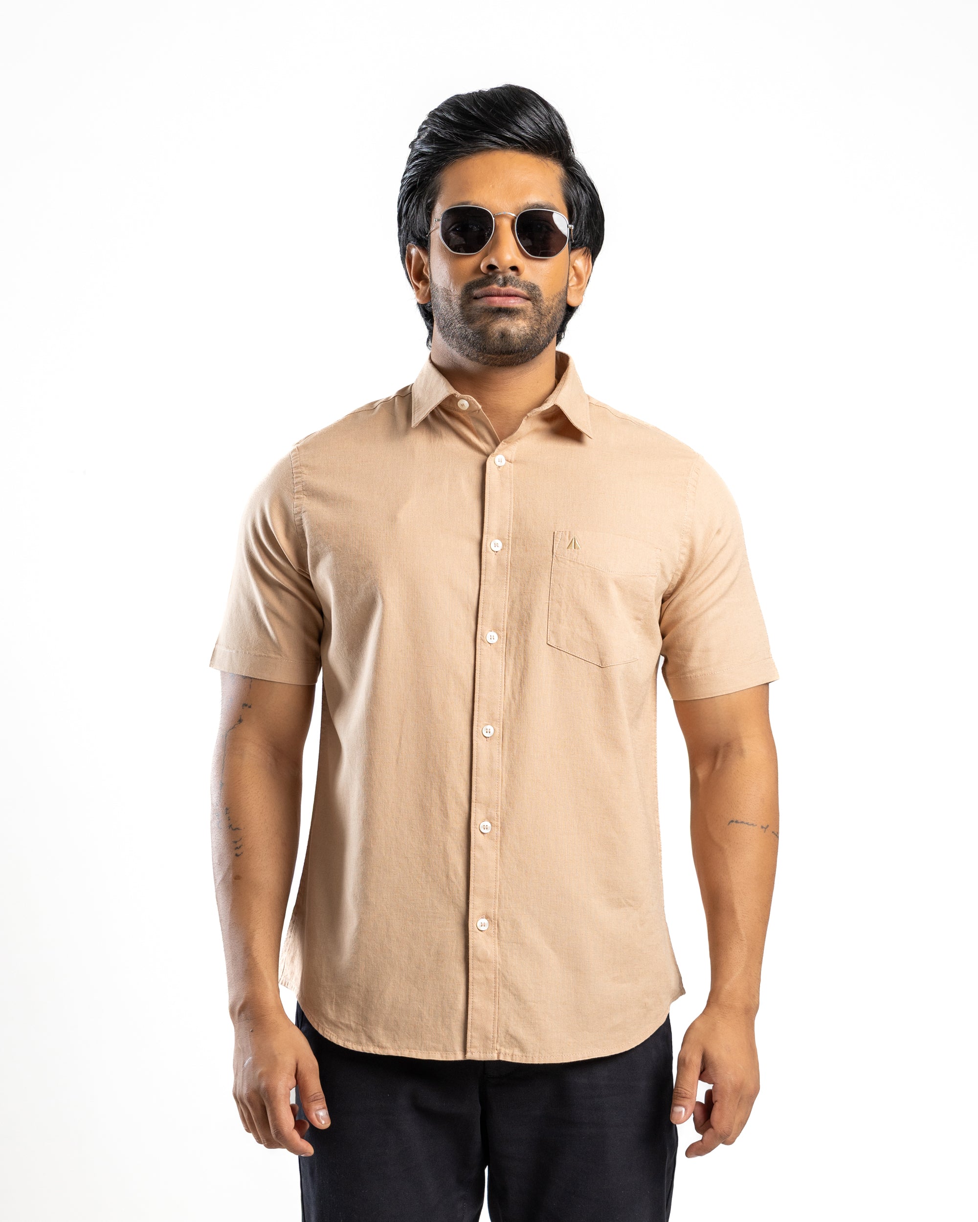 AnationZ Heritage Linen Slub Short Sleeve Shirt - Warm Tobacco Sri Lanka