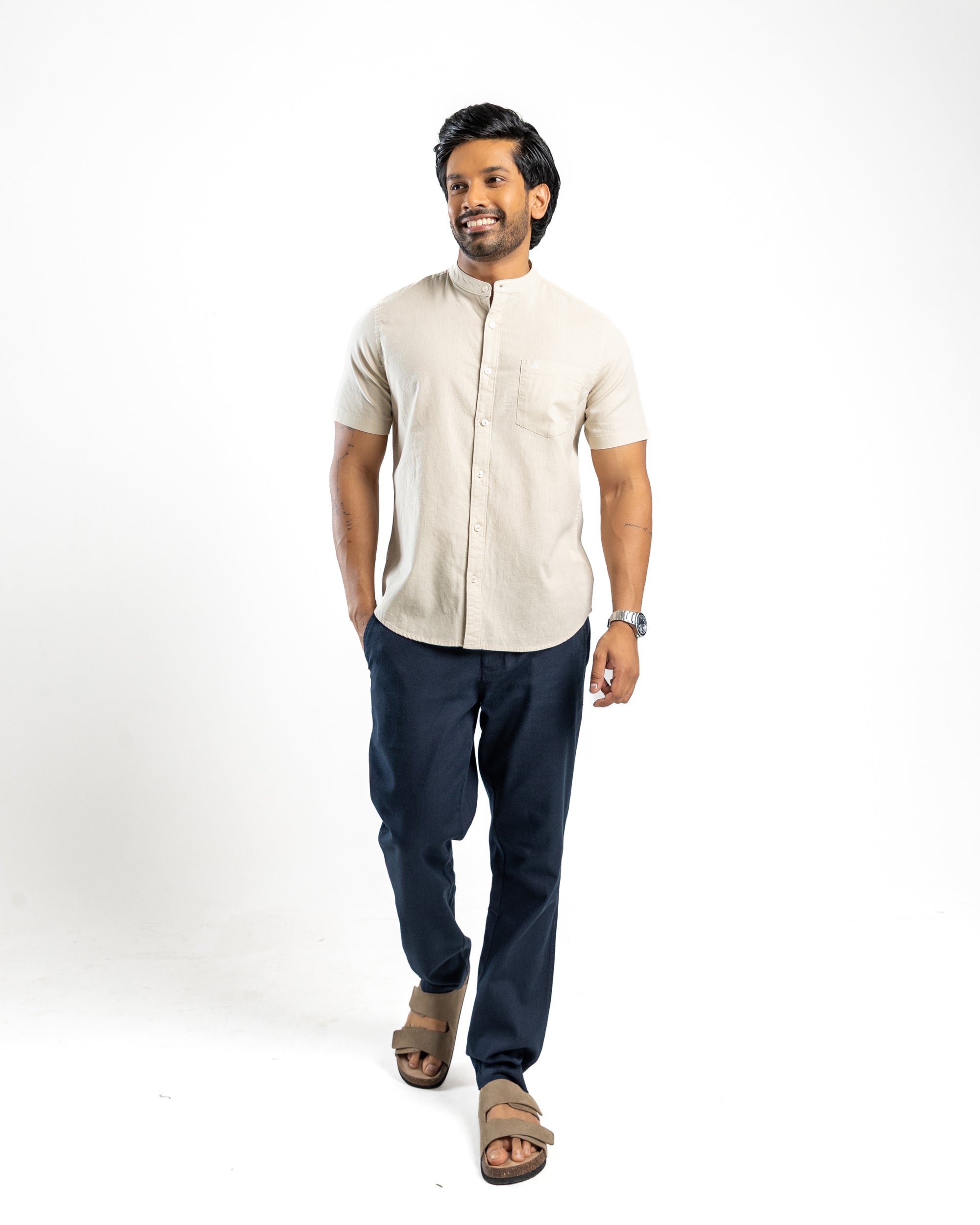 Slub Linen Blend Short Sleeve Shirt | Aged Ivory