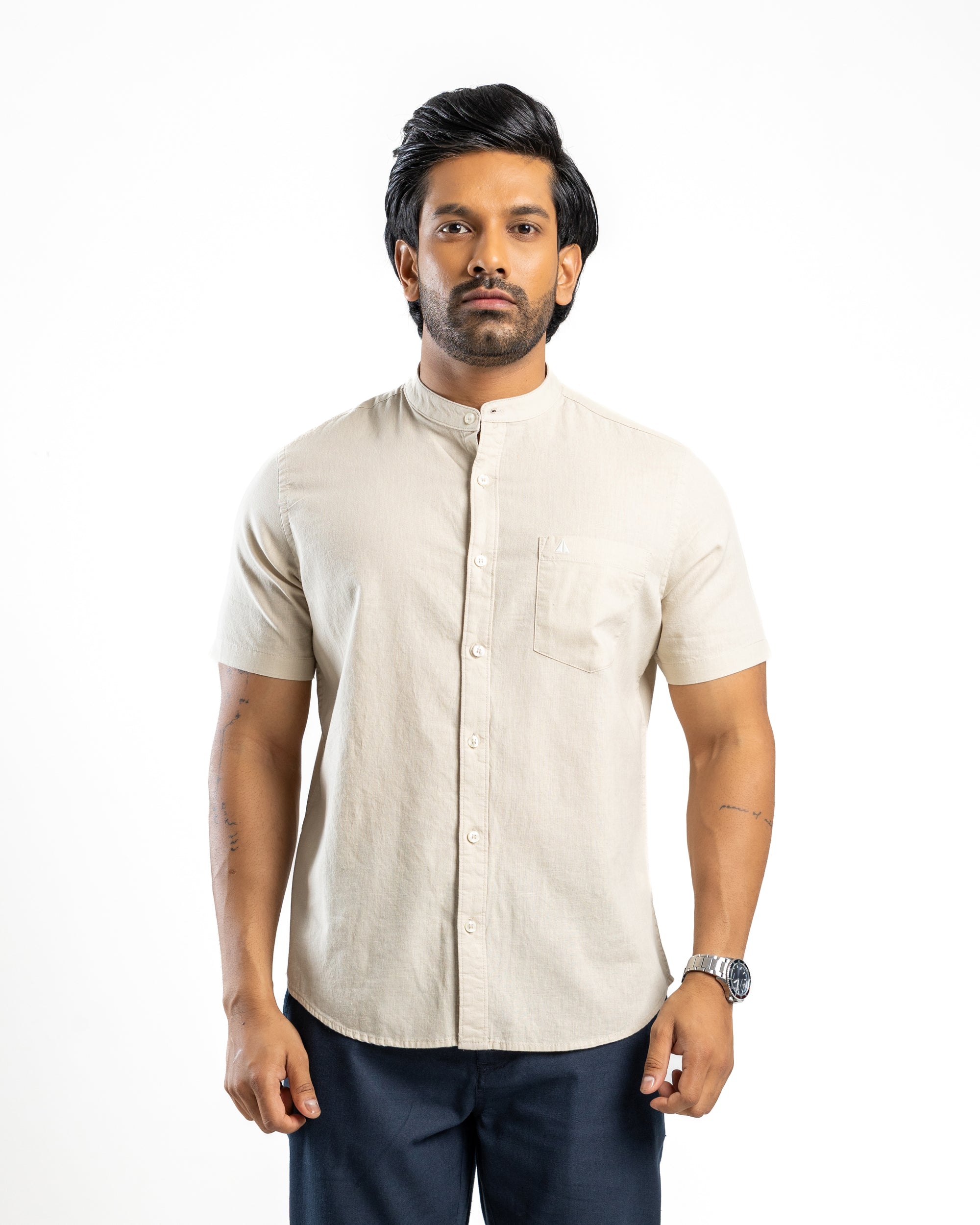 Slub Linen Blend Short Sleeve Shirt | Aged Ivory