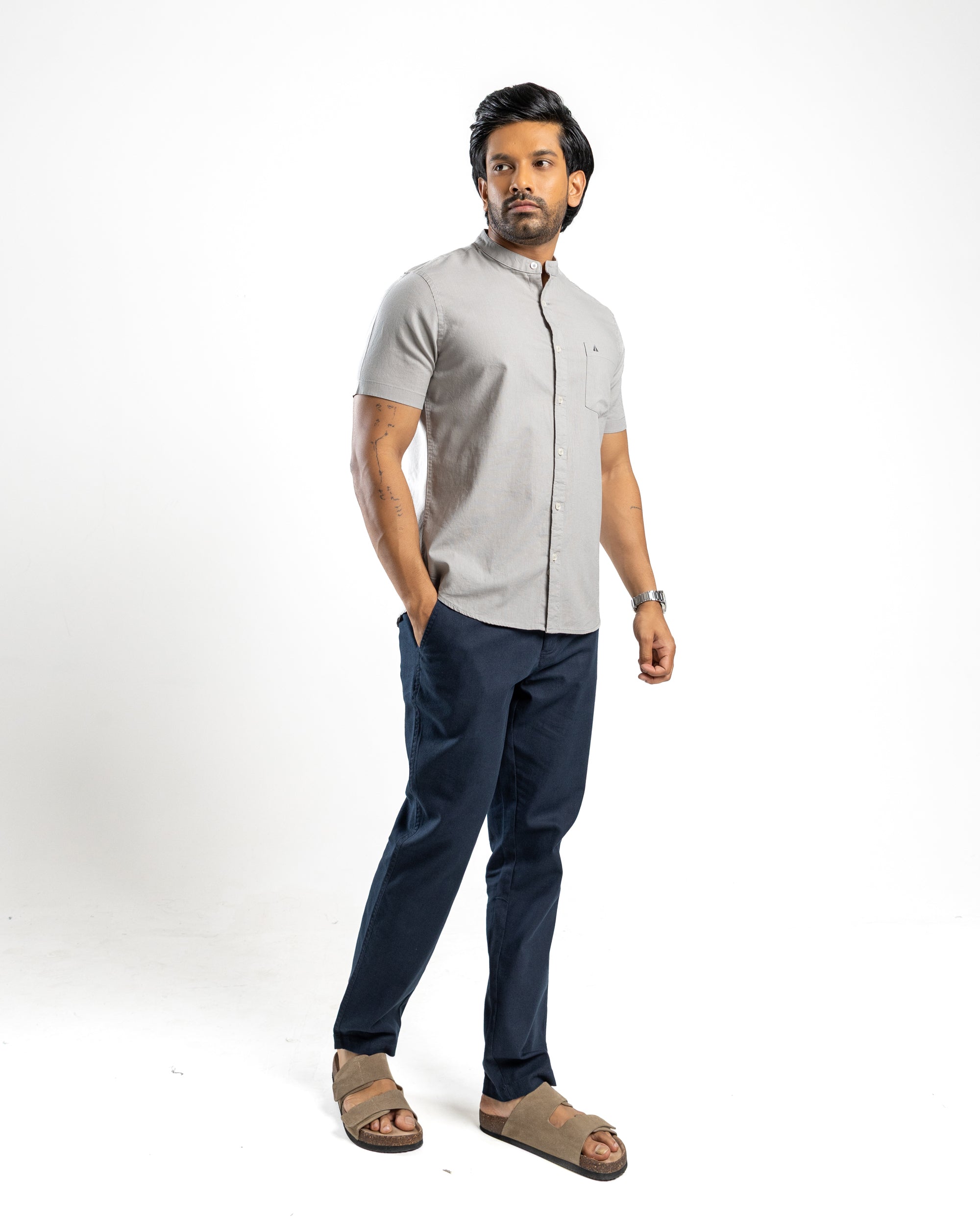 Slub Linen Blend Short Sleeve Shirt | Storm Dust