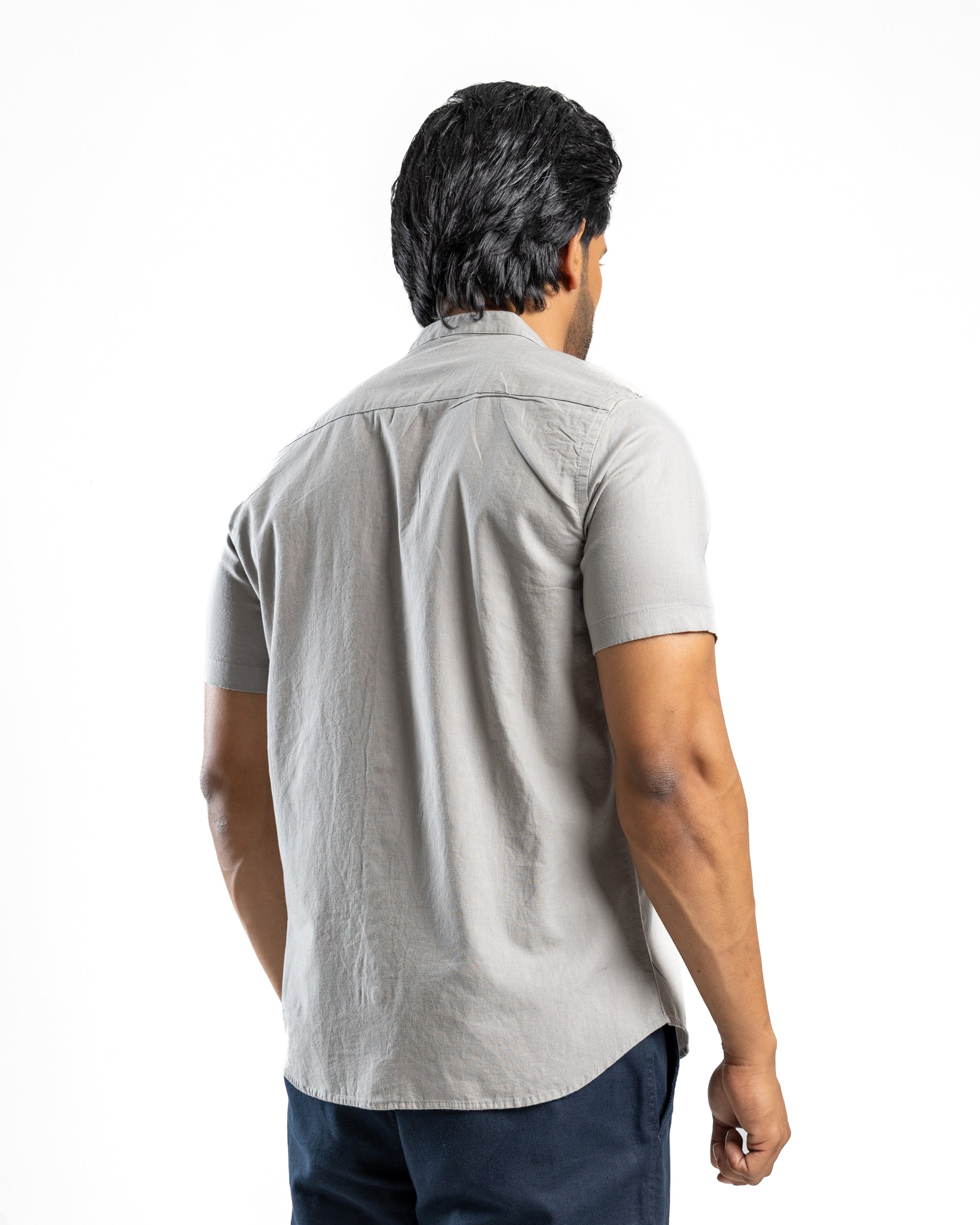 Slub Linen Blend Short Sleeve Shirt | Storm Dust