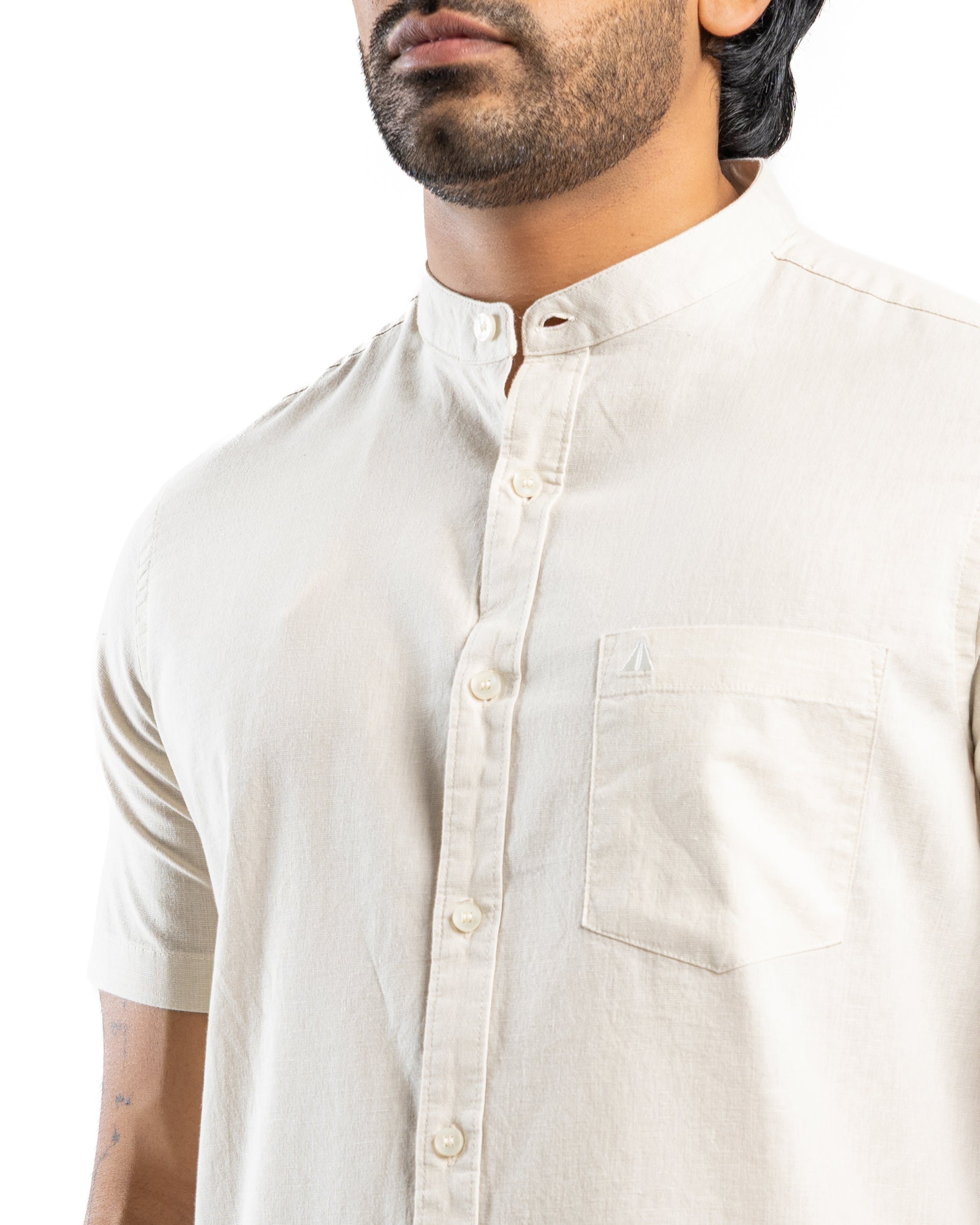 Slub Linen Blend Short Sleeve Shirt | Raw Canvas