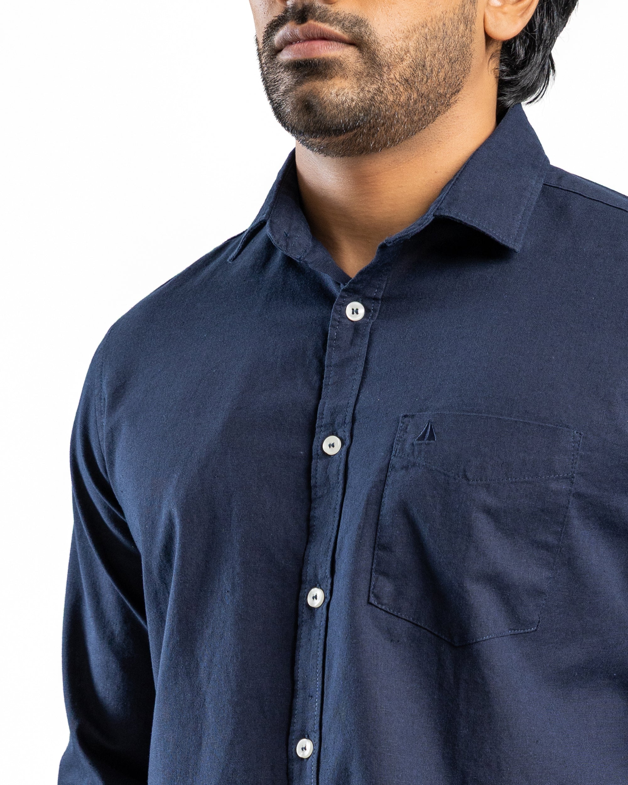 AnationZ Heritage Linen Slub Long Sleeve Shirt - Midnight Ink Sri Lanka
