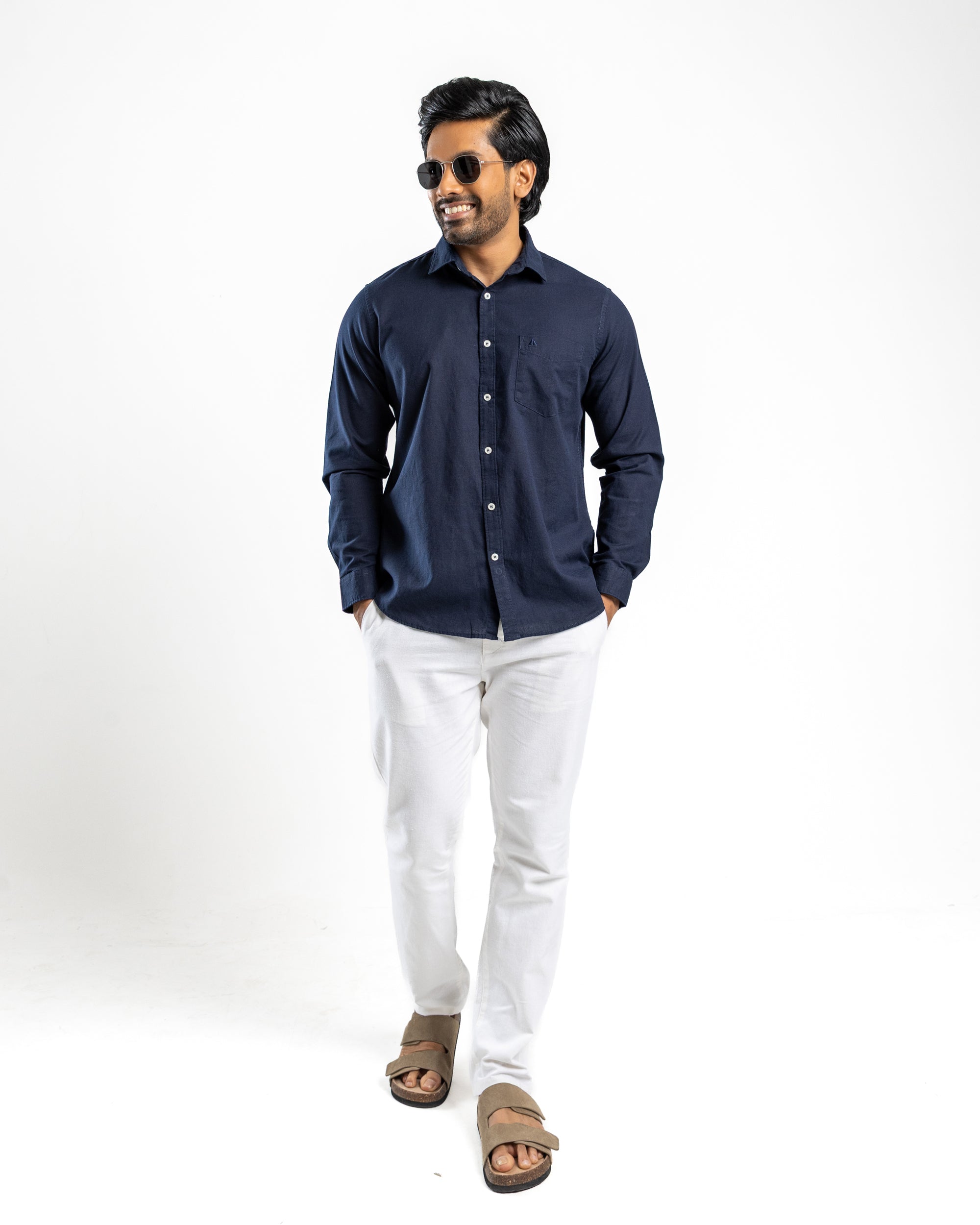 AnationZ Heritage Linen Slub Long Sleeve Shirt - Midnight Ink Sri Lanka