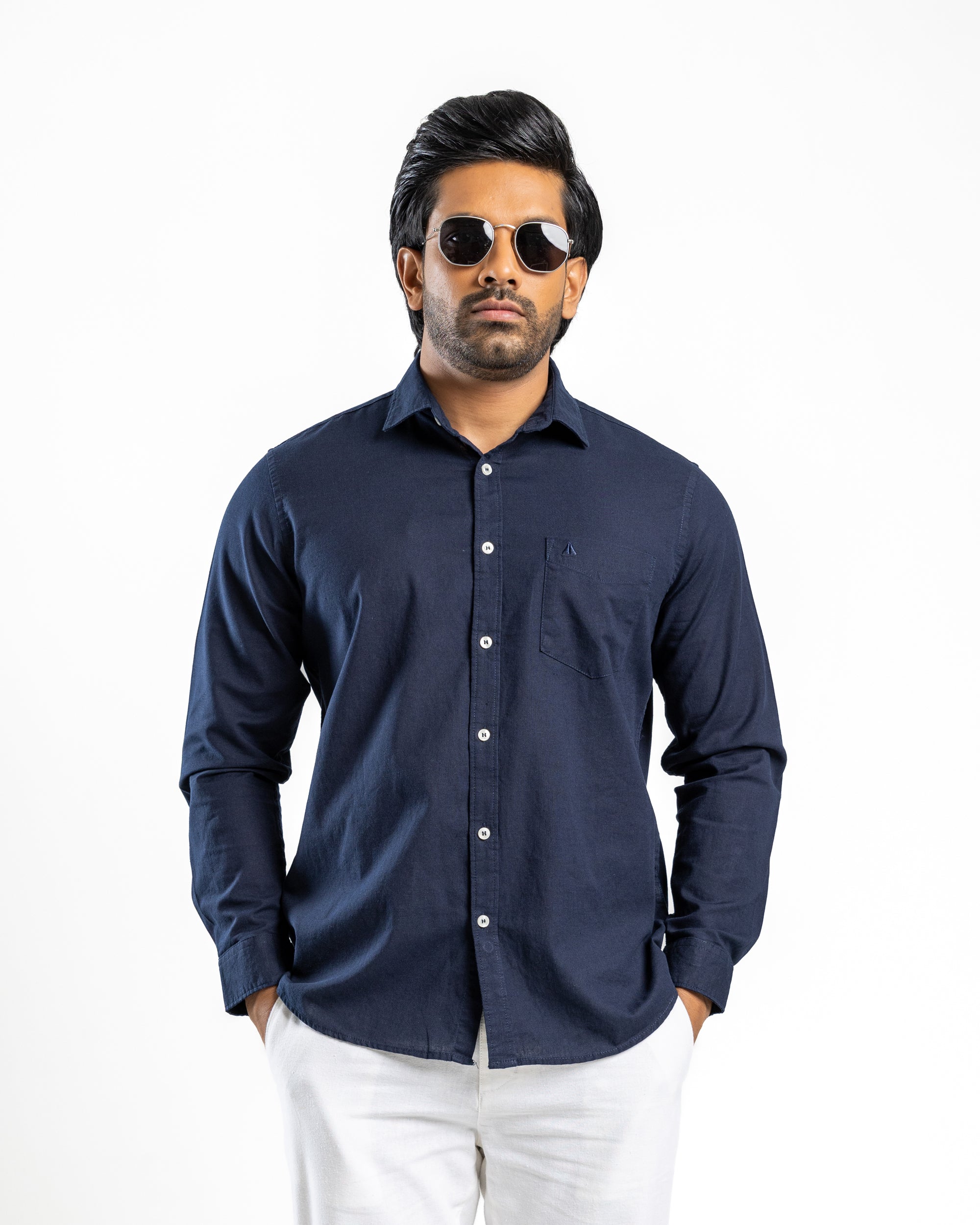 AnationZ Heritage Linen Slub Long Sleeve Shirt - Midnight Ink Sri Lanka