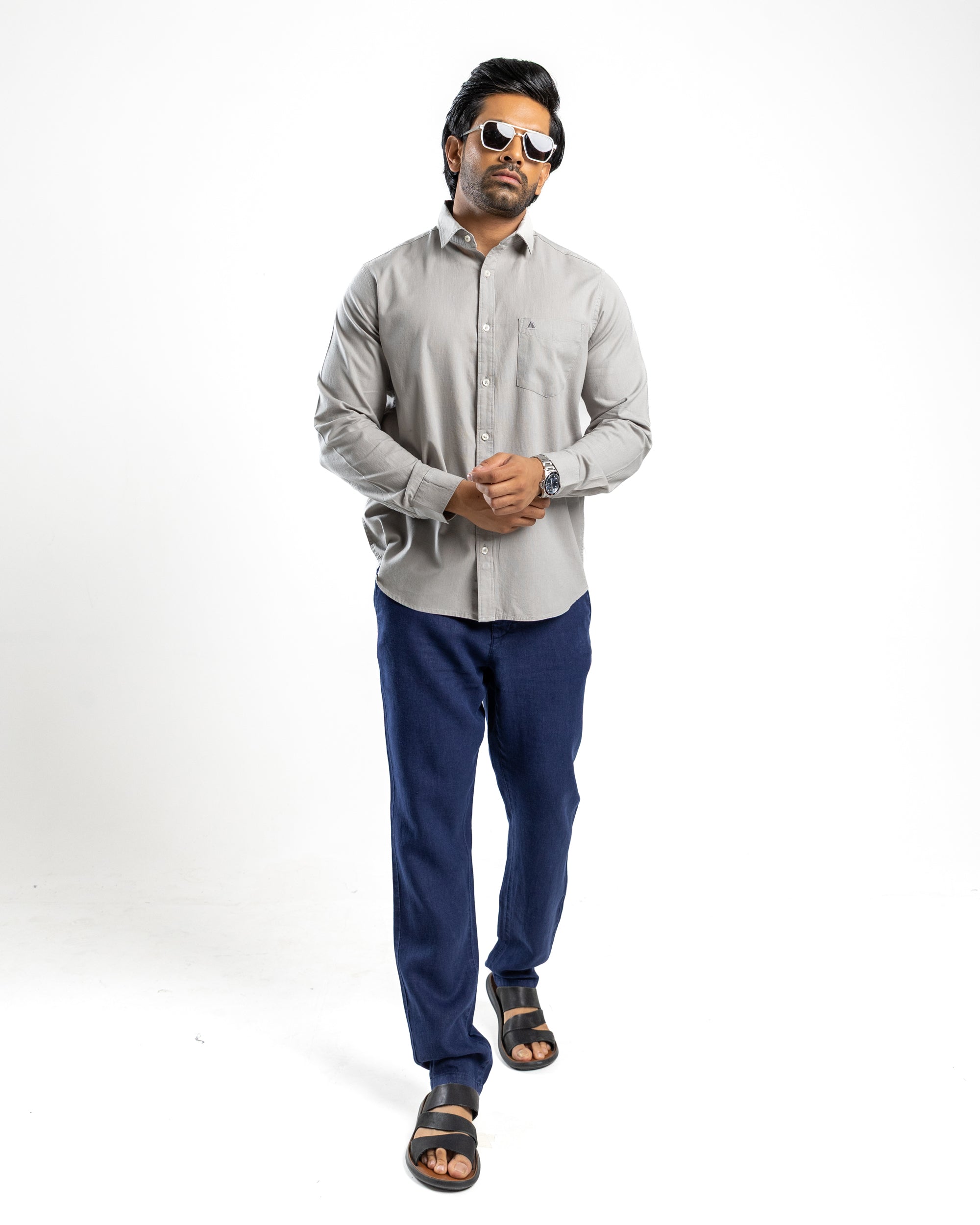 AnationZ Heritage Linen Slub Long Sleeve Shirt - Storm Dust Sri Lanka