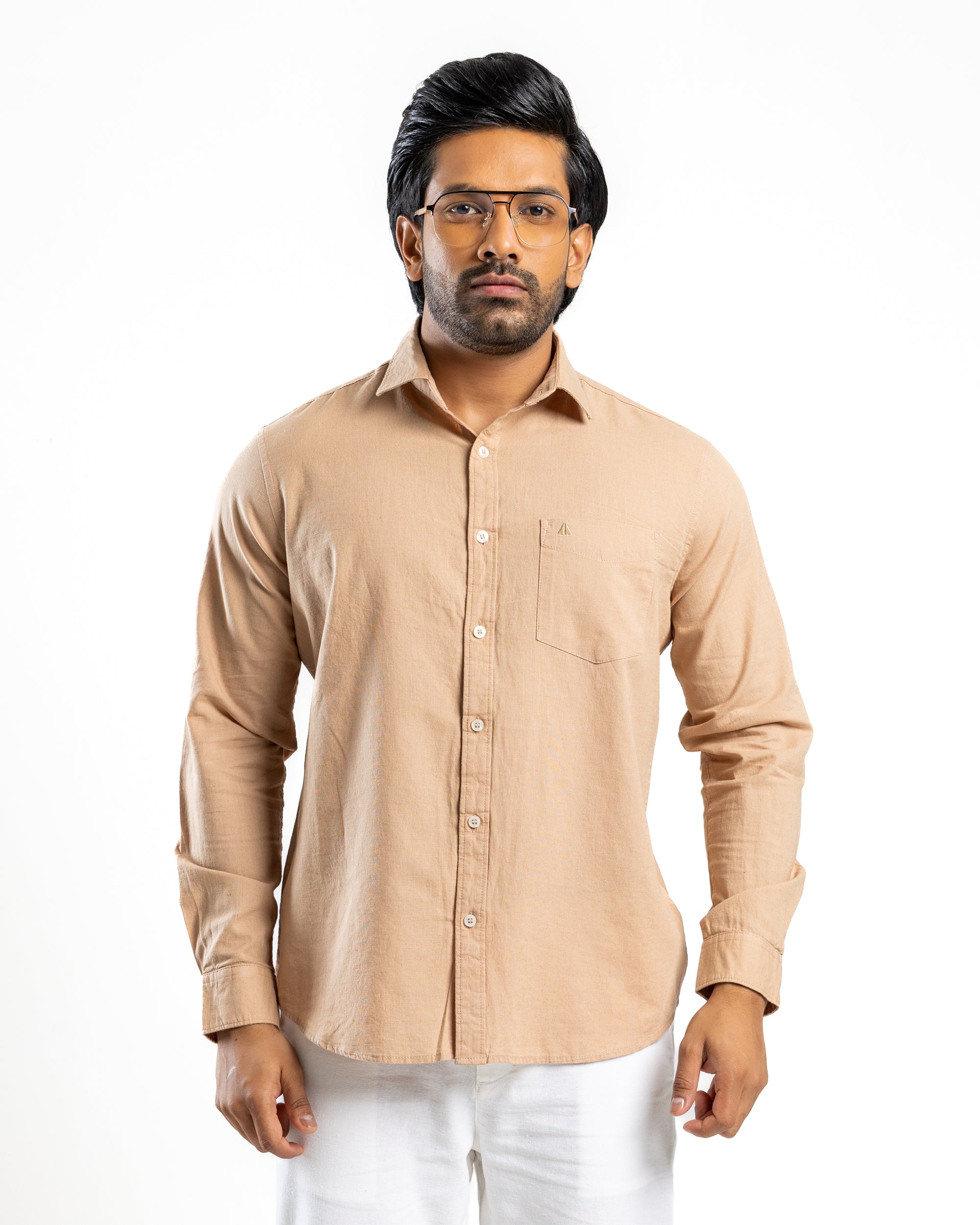 AnationZ Heritage Linen Slub Long Sleeve Shirt - Warm Tobacco Sri Lanka