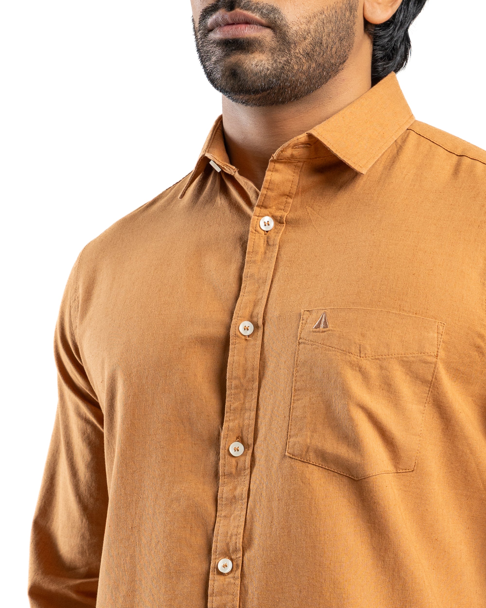 AnationZ Heritage Linen Slub Long Sleeve Shirt - Burnished Amber Sri Lanka