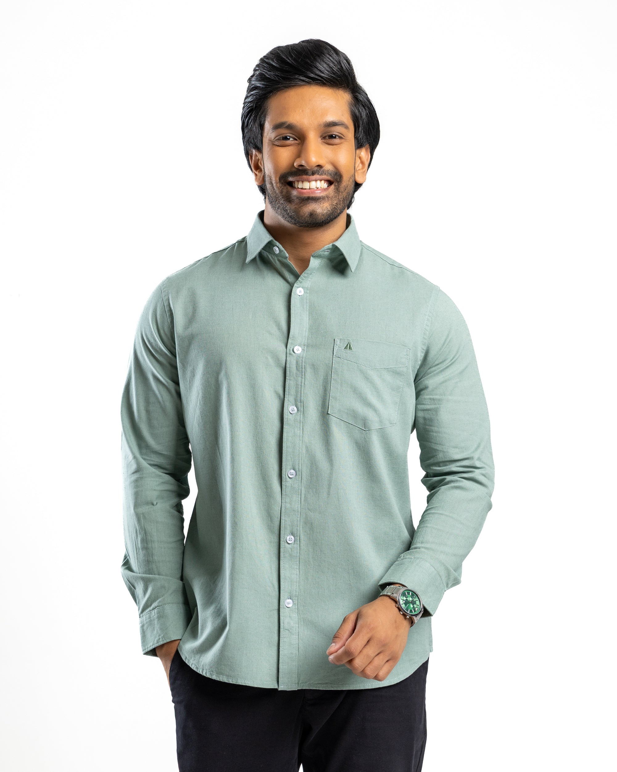 AnationZ Heritage Linen Slub Long Sleeve Shirt - Sage Breeze Sri Lanka