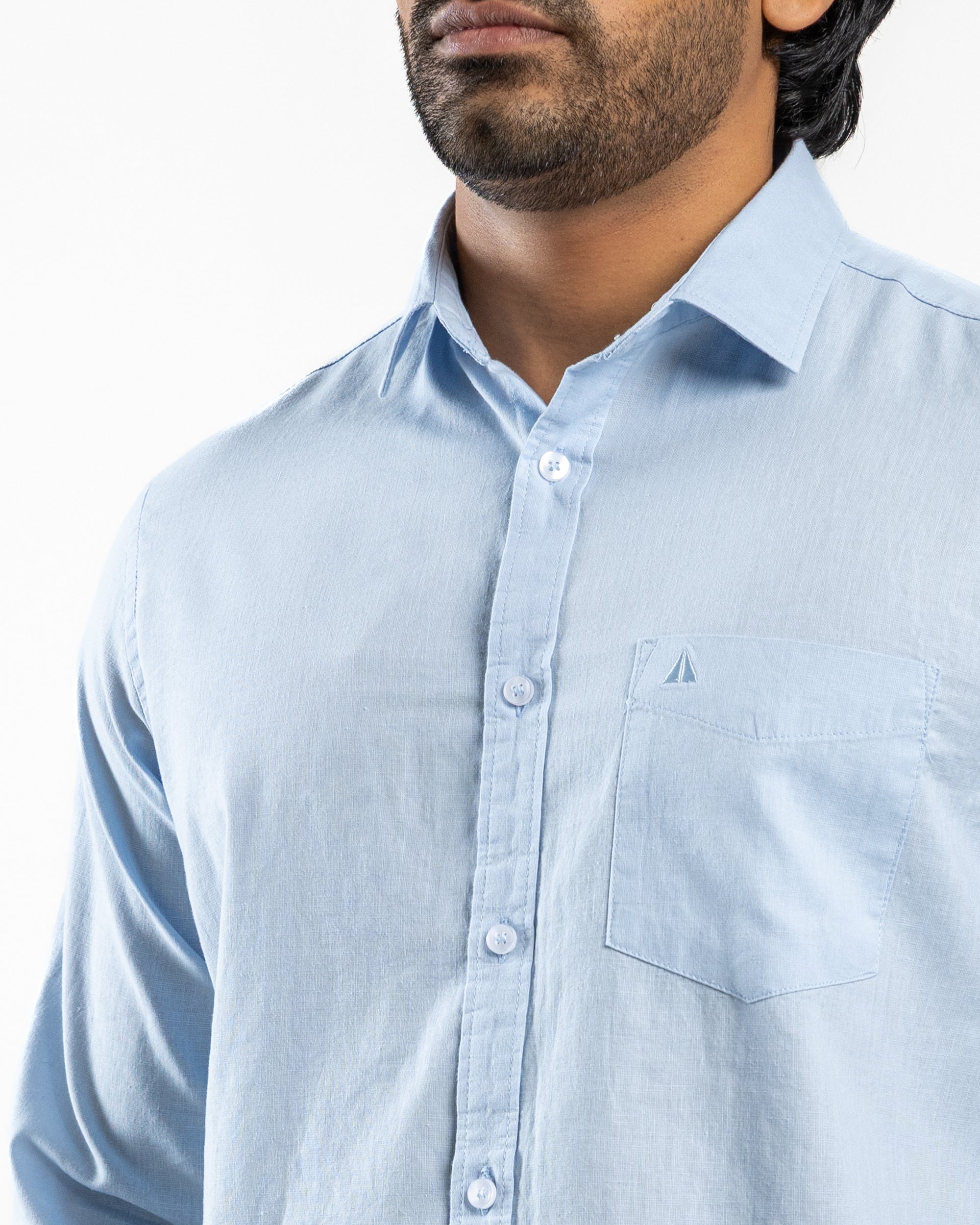 AnationZ Heritage Linen Slub Long Sleeve Shirt - Glacial Blue Sri Lanka