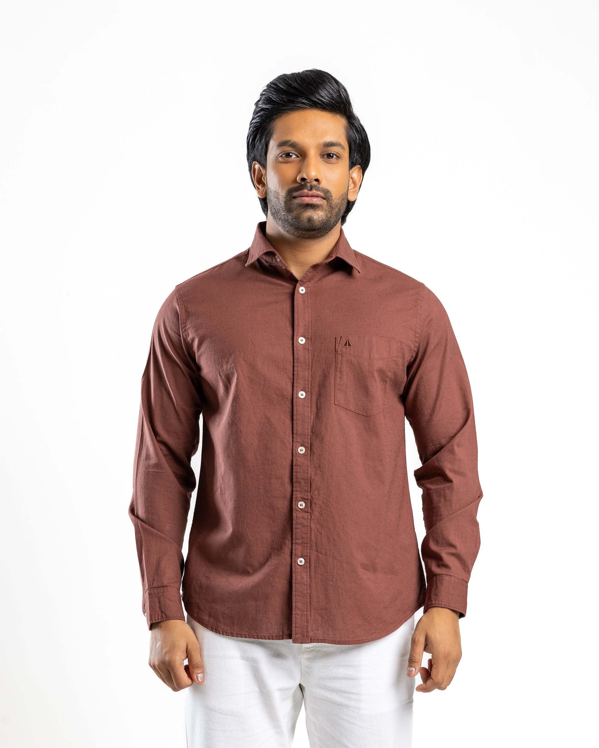 AnationZ Heritage Linen Slub Long Sleeve Shirt - Espresso Sri Lanka