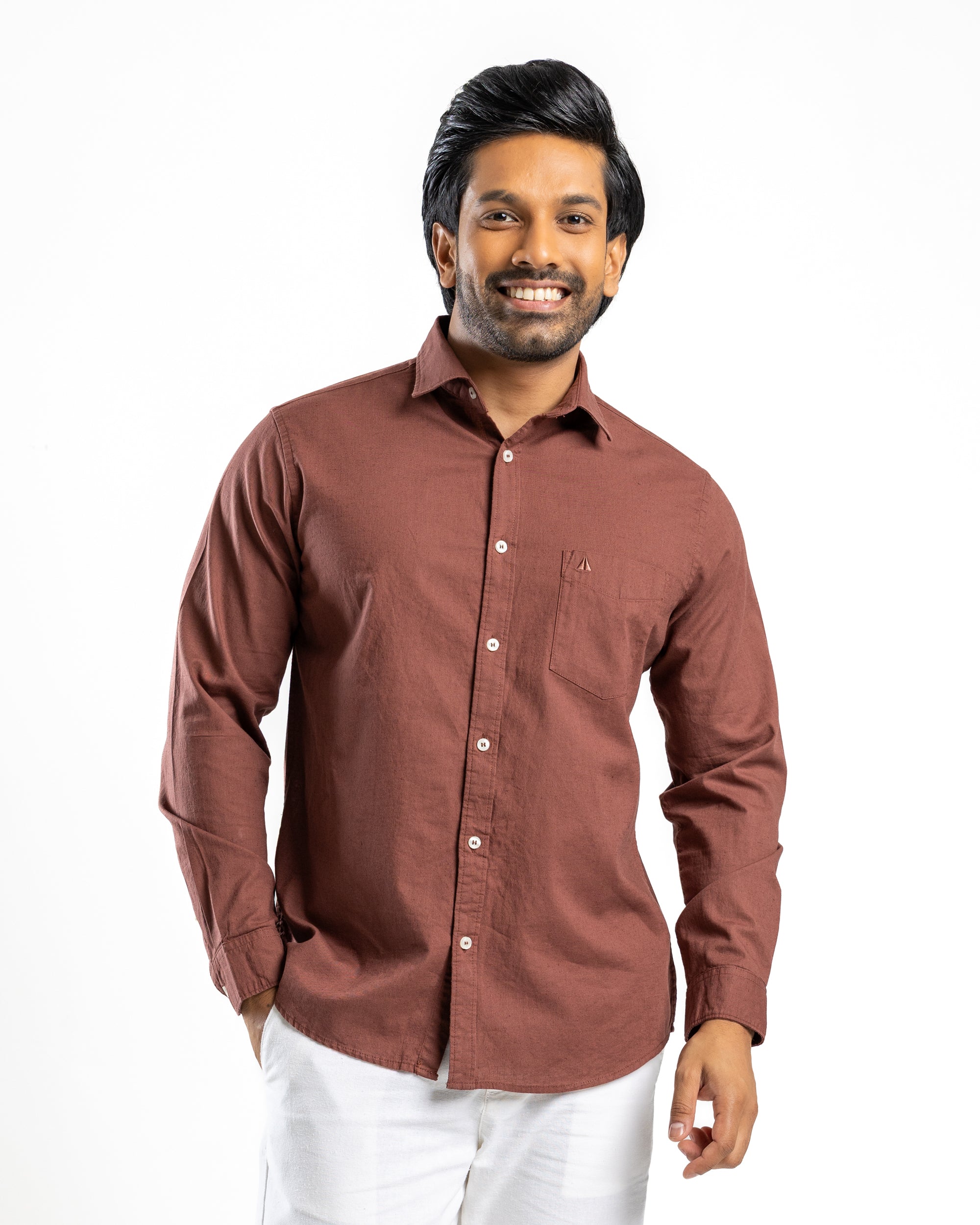 AnationZ Heritage Linen Slub Long Sleeve Shirt - Espresso Sri Lanka