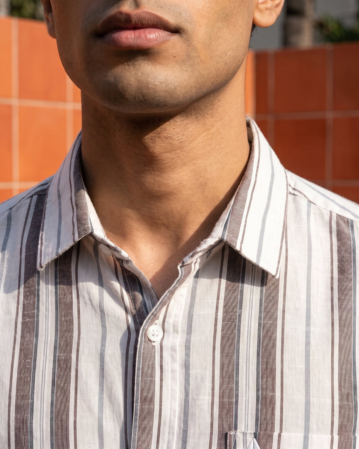 Essential Cotton Stripe Short Sleeve Shirt – Espresso (1 of 4)