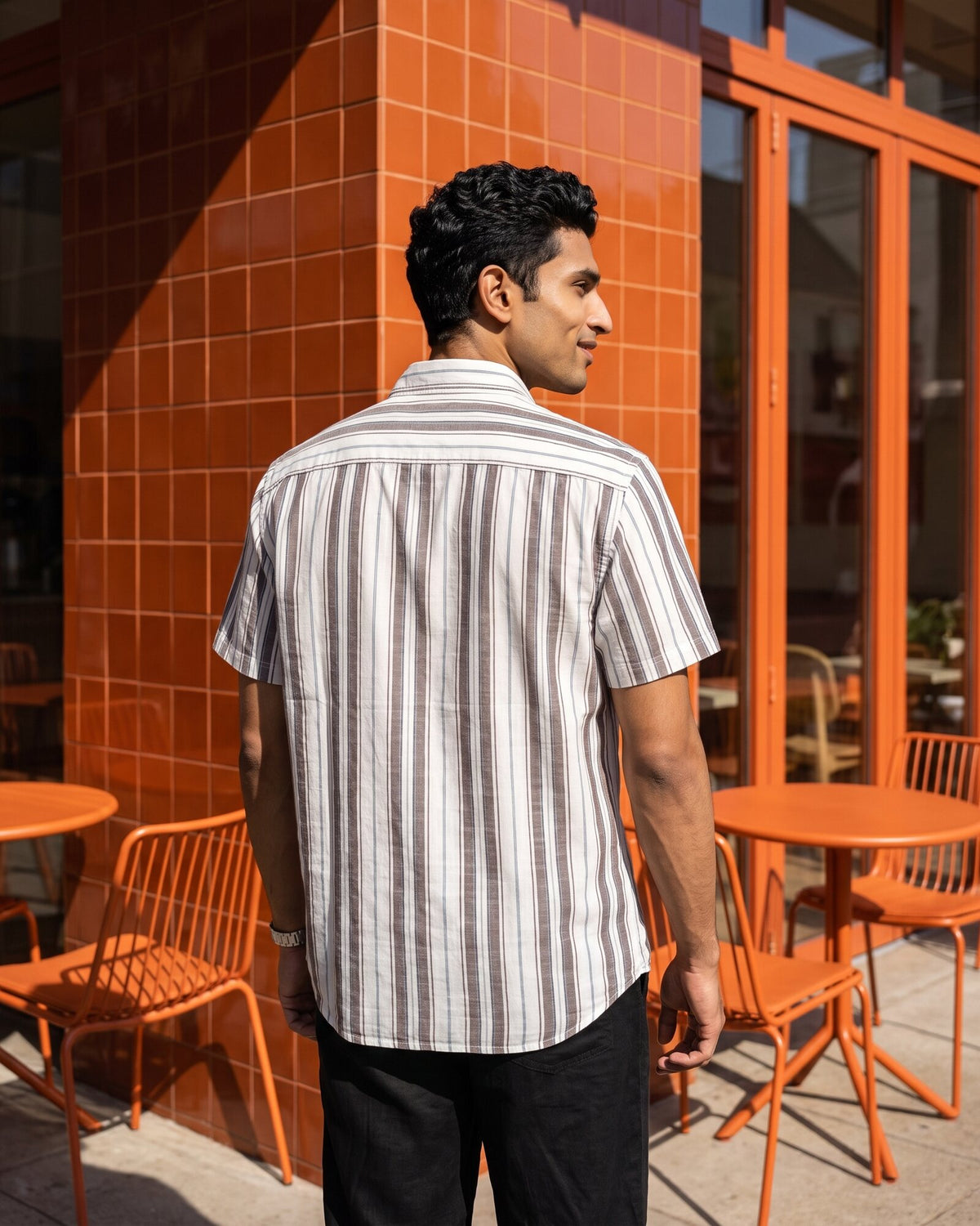 Essential Cotton Stripe Short Sleeve Shirt – Espresso (2 of 4)