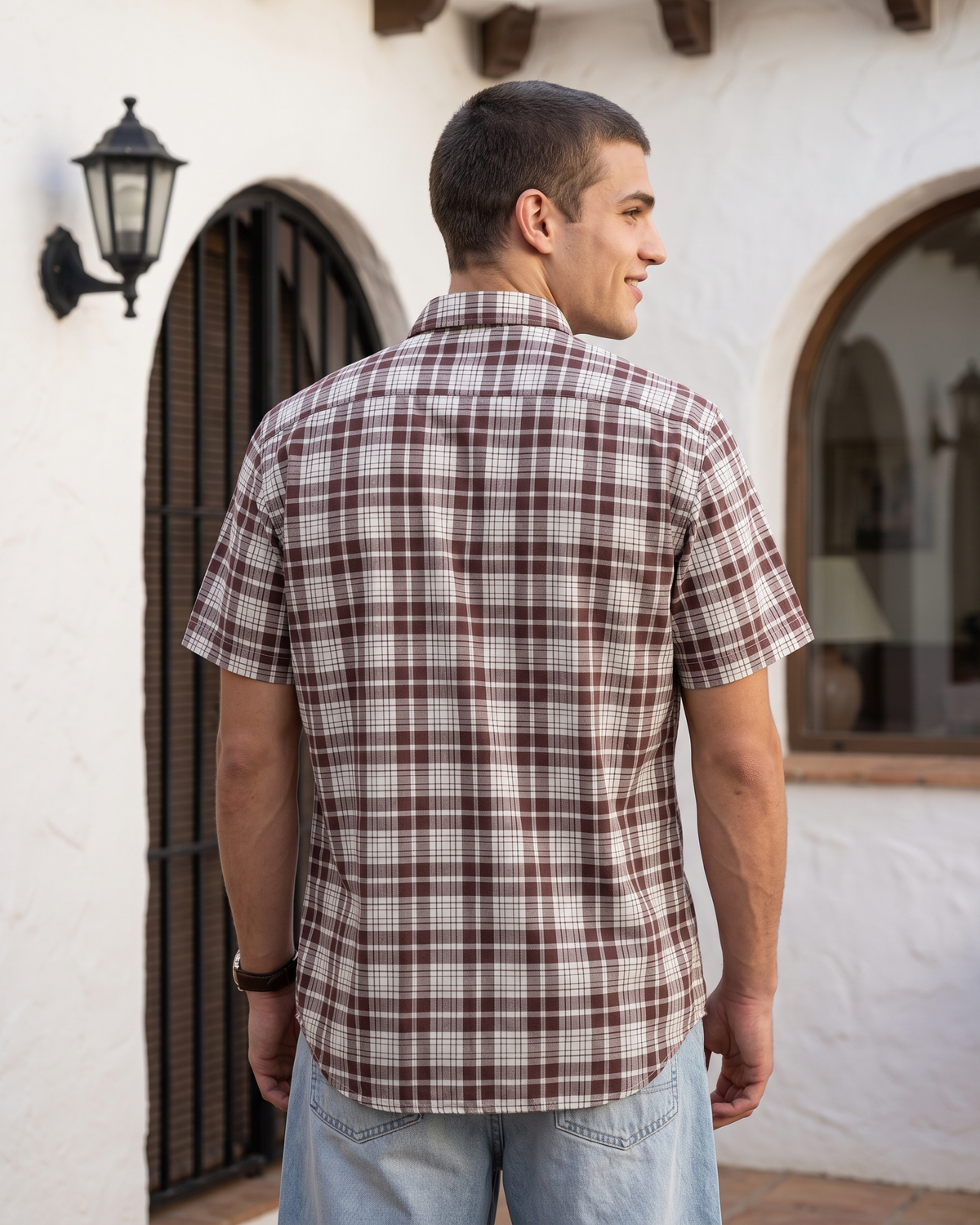 Essential Cotton Check Short Sleeve Shirt – Brown