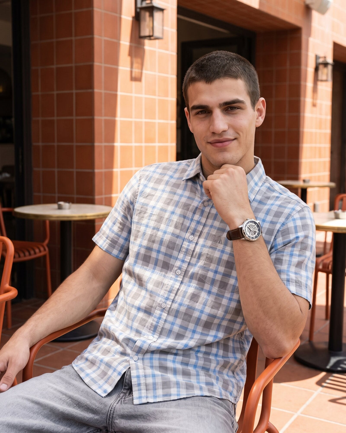 Essential Cotton Check Short Sleeve Shirt – Open Sky (4 of 4)