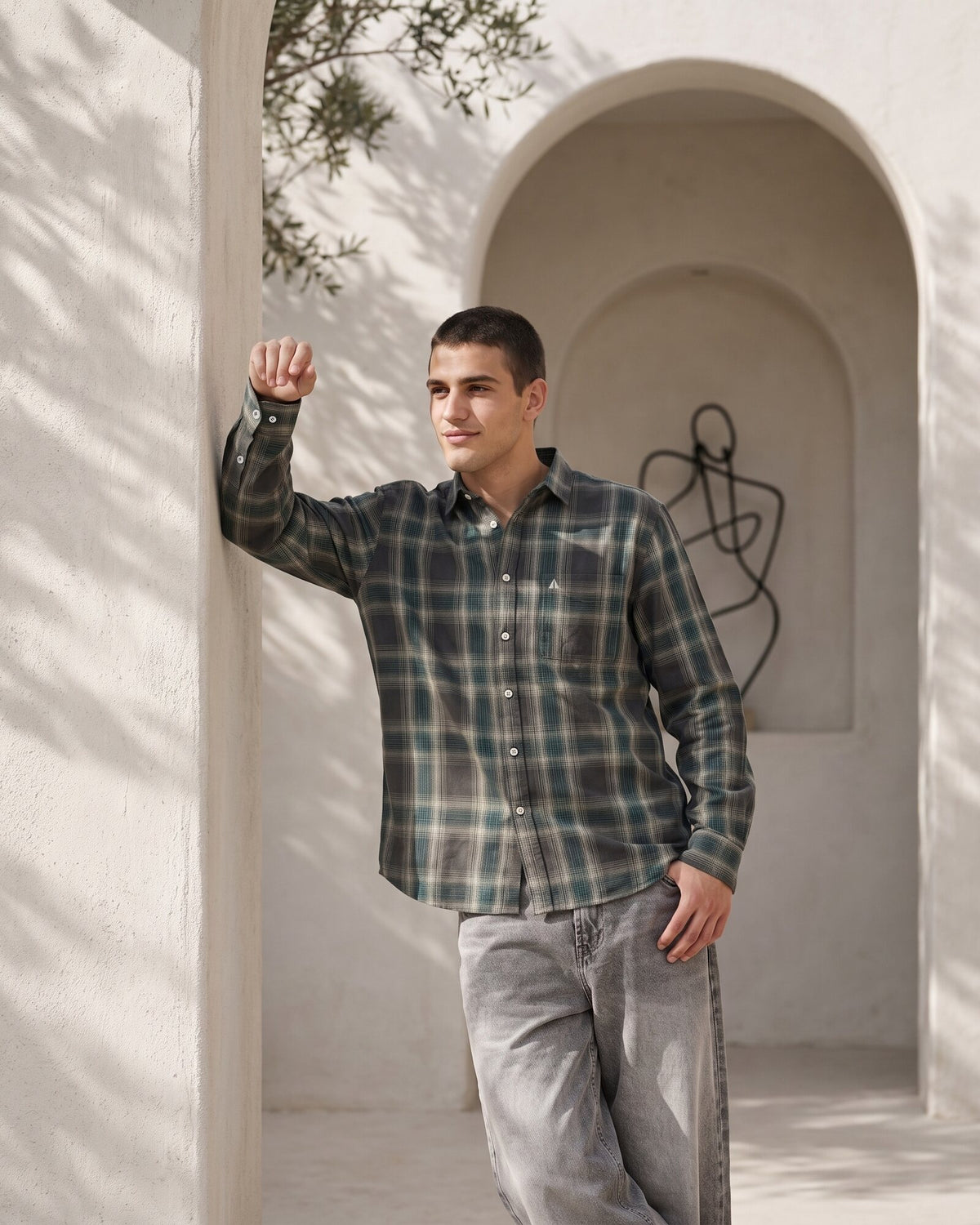 Essential Cotton Check Long Sleeve Shirt – Moss Reserve (4 of 4)