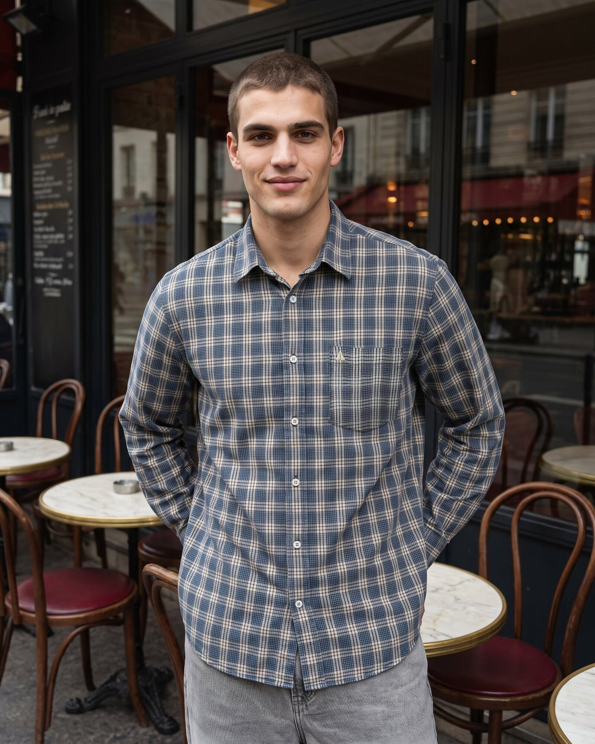 Essential Cotton Check Long Sleeve Shirt – Midnight Ink (3 of 4)