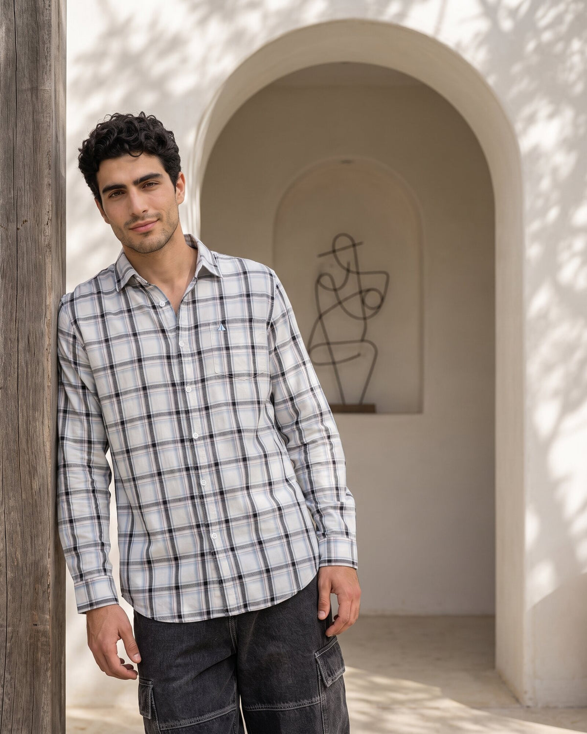 Essential Cotton Check Long Sleeve Shirt – Open Sky (4 of 4)