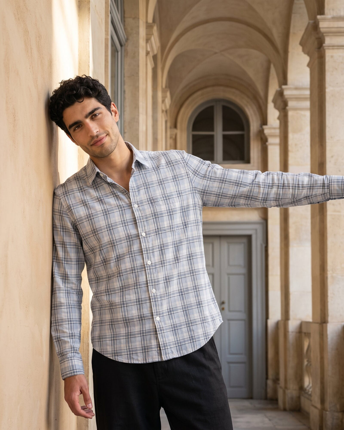 Essential Cotton Check Long Sleeve Shirt – Atlantic Blue (1 of 4)